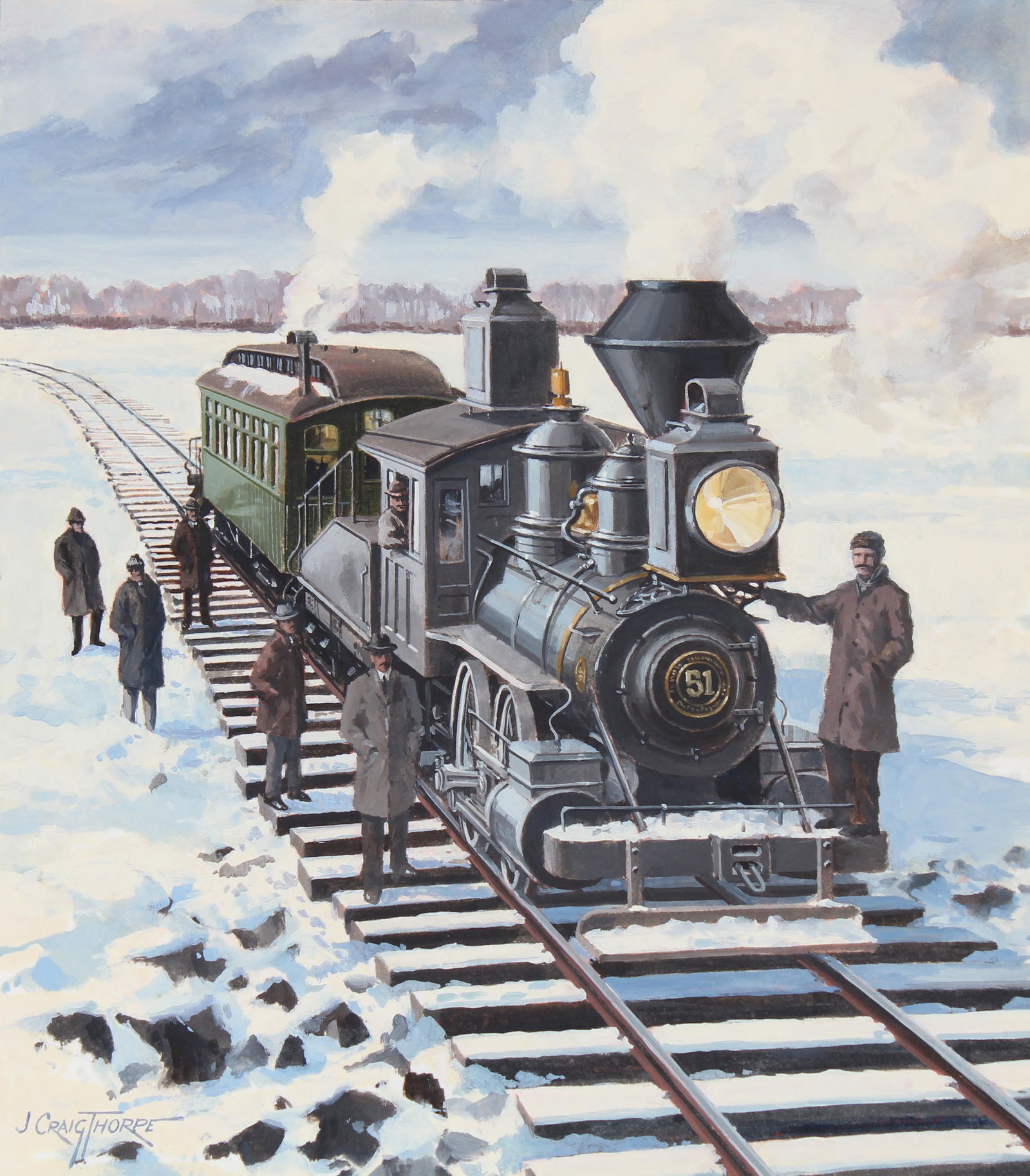 J. Craig Thorpe (B. 1948) North Dakota Locomotive: J. Craig Thorpe (American, B. 1948) "North Dakota Locomotive" Signed lower left. Original acrylic painting on Paper. Provenance: Collection of James A. Helzer (1946-2008), Founder of Unicover Corporat