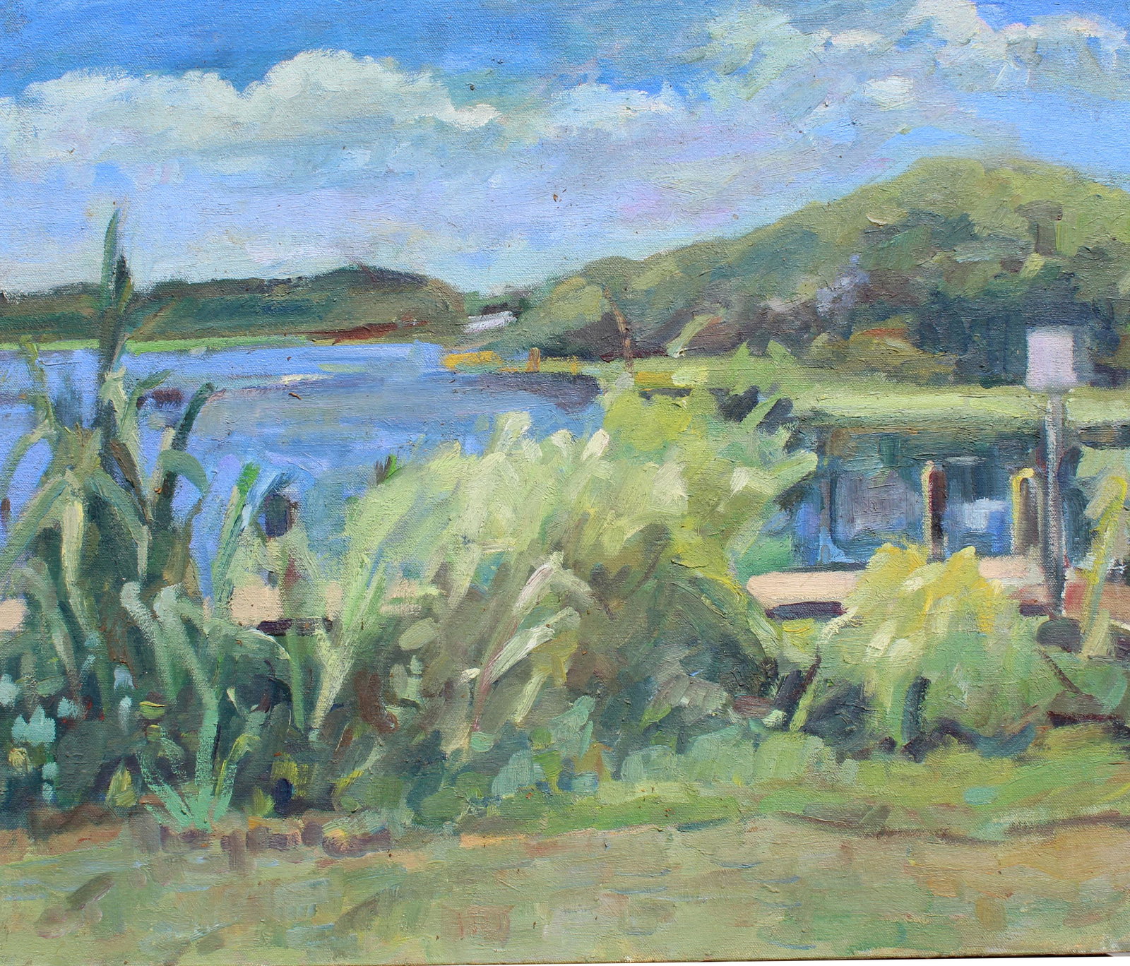 J. Gallucci (20th C.) Landscape: J. Gallucci (20th C.) Oil on Canvas. Signed on stretcher along with sketches verso on canvas. Provenance: Orange Park, FL estate. Size: 20 x 24 in. Unframed.