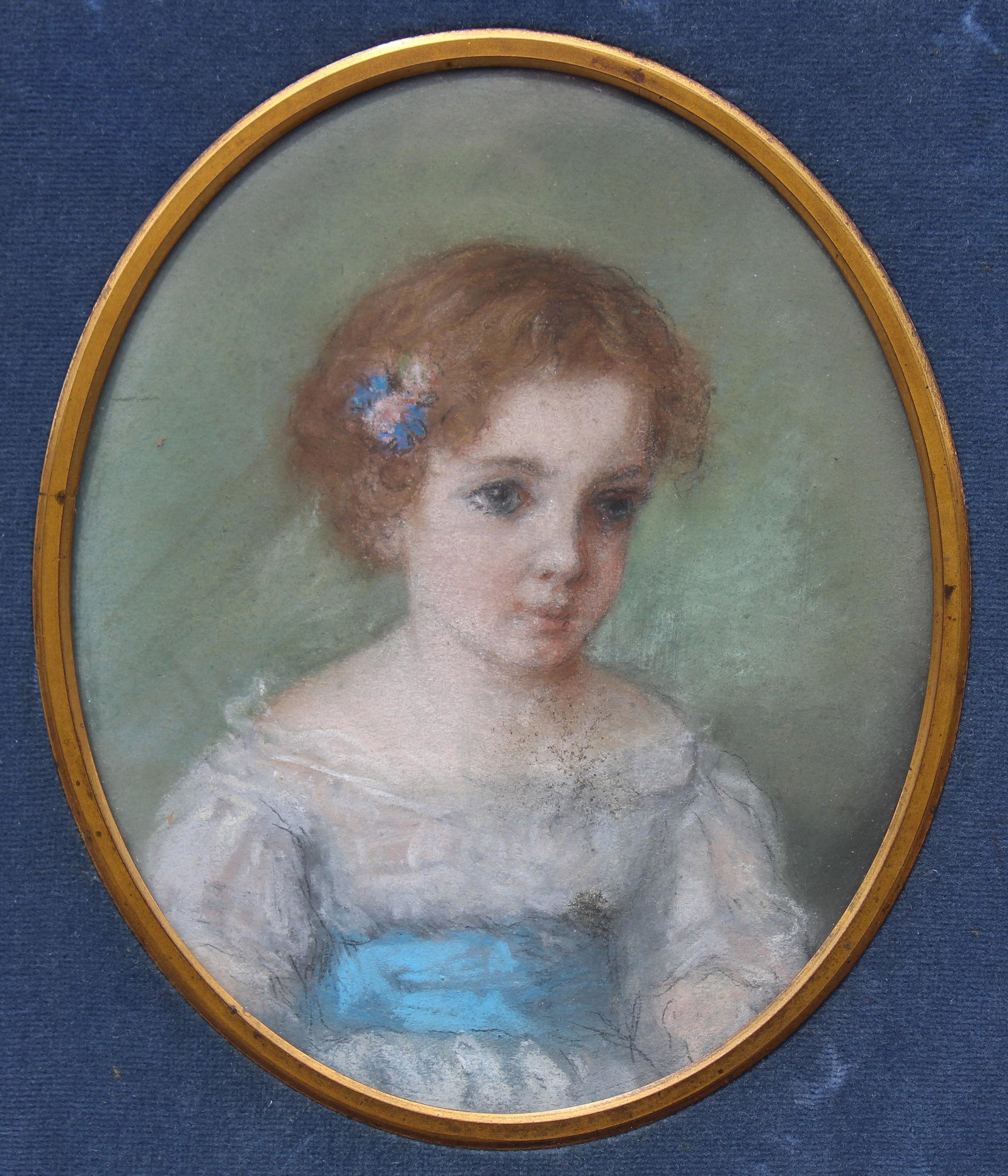 Leon Caillot Portrait of Little Girl: Portrait of little girl. Pastel. Label verso. Sight Size: 6.5 x 5.25 in. Overall Framed Size: 16.5 x 13.25 in.