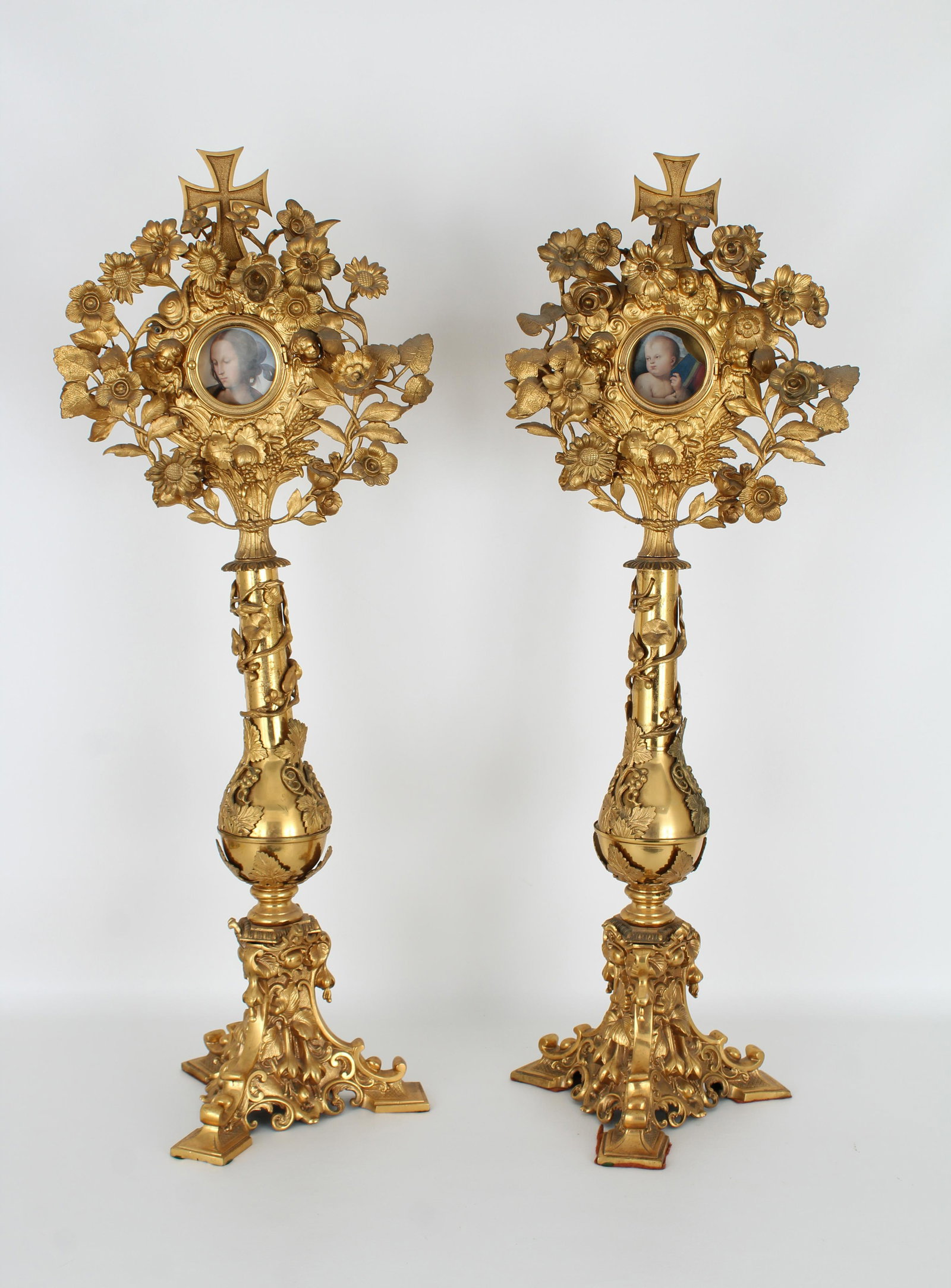 Pair of Large Gilt Reliquaries: Pair of Large Gilt Reliquaries Dimensions: 31 x 11.75 x 8 in.