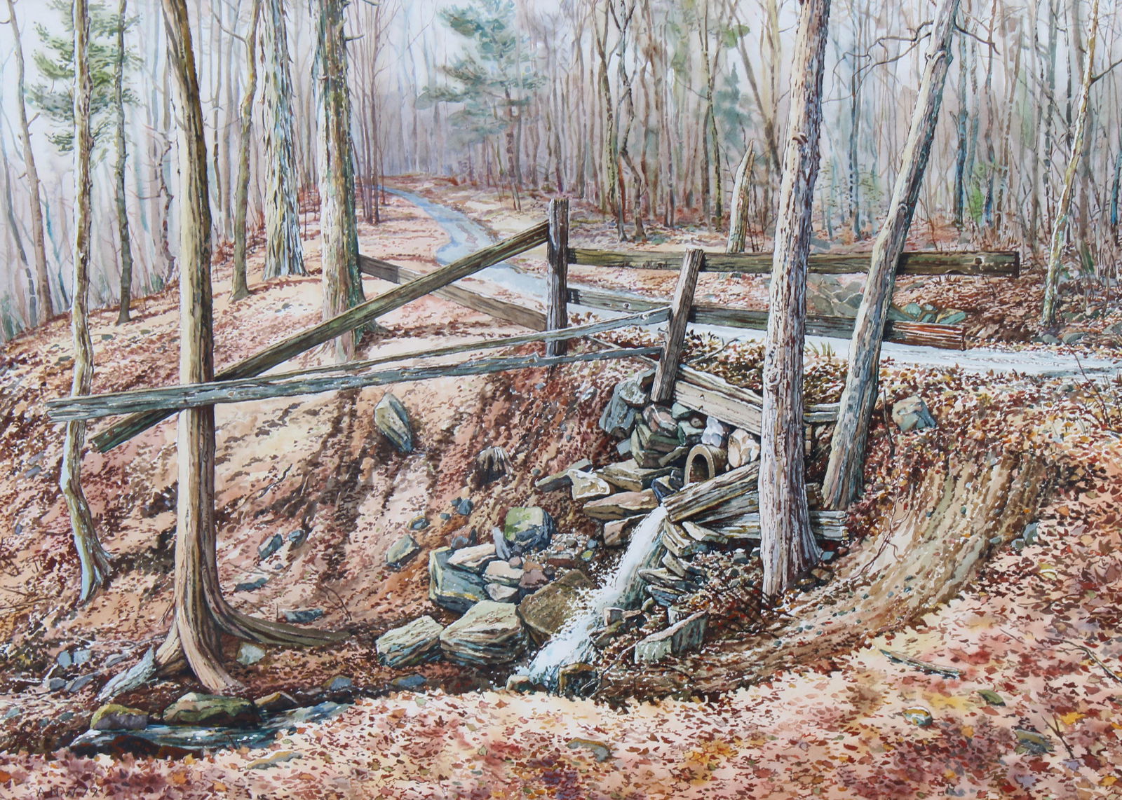 A. N. Wyeth (CT, NY, Born 1948) "Pratt's Bridge": A. N. Wyeth (CT, NY, Born 1948) "Pratt's Bridge" Watercolor. Andrew Nathaniel Wyeth is a grandson of N.C. Wyeth and a nephew of Andrew Wyeth. His father was Nathaniel Wyeth, Andrew Wyeth's older broth