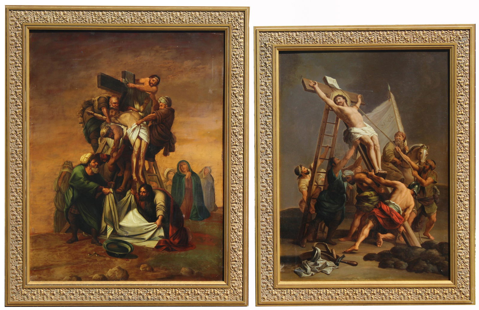 The Ascent and Descent of Jesus From the Cross: The Ascent and Descent of Jesus From the Cross. After Peter Paul Rubens. 19th/20th century. Oil on board. Appears to be unsigned, has not been examined out of frame. Sight Size: 25 x 19 / 23 x 17 in.