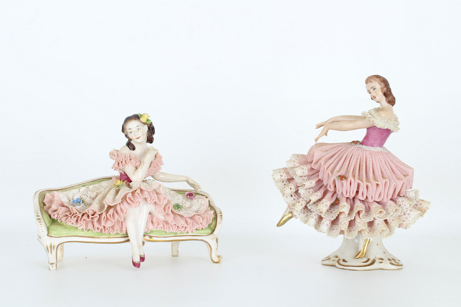 (2) Antique Dresden Lace Figurines (1 of 7)