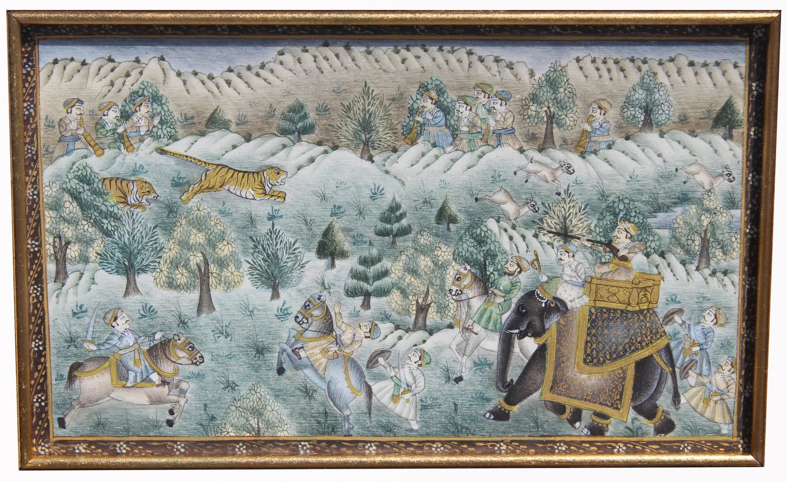 Antique Persian Tiger Hunt Scene Painting (1 of 3)