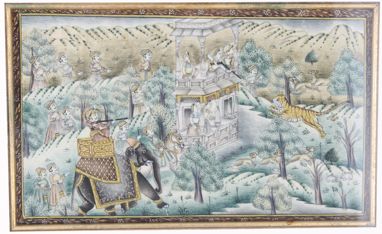 Antique Persian Tiger Hunt Scene Painting (1 of 2)