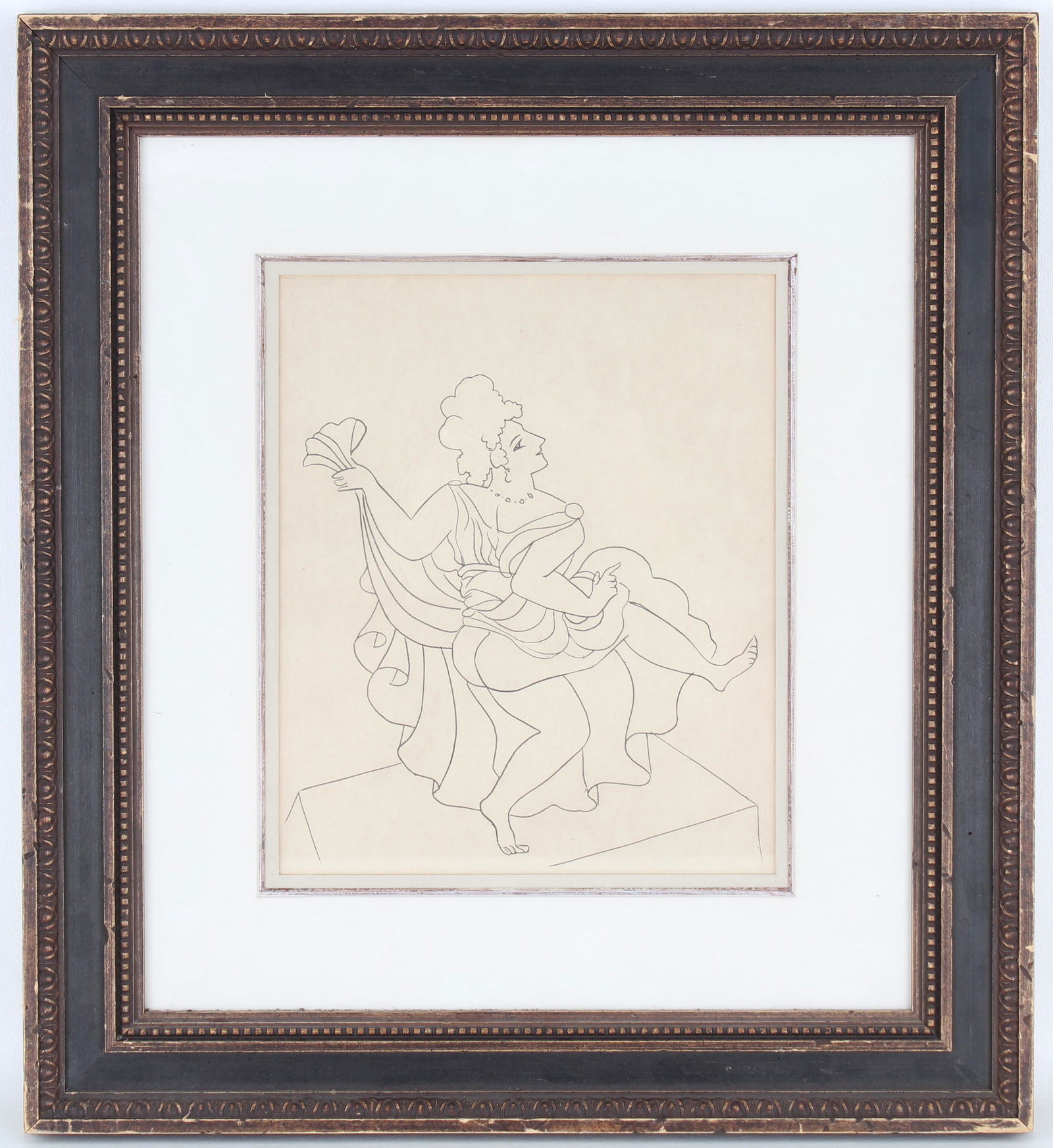 Andre Derain (French, 1880 - 1954): Andre Derain (French, 1880 - 1954) "The Dancer" Etching from le Satyricon Gallery label verso. Image Size: 11.5 x 9.5 in. Overall Framed Size: 21.5 x 19.5 in. Framed behind glass.