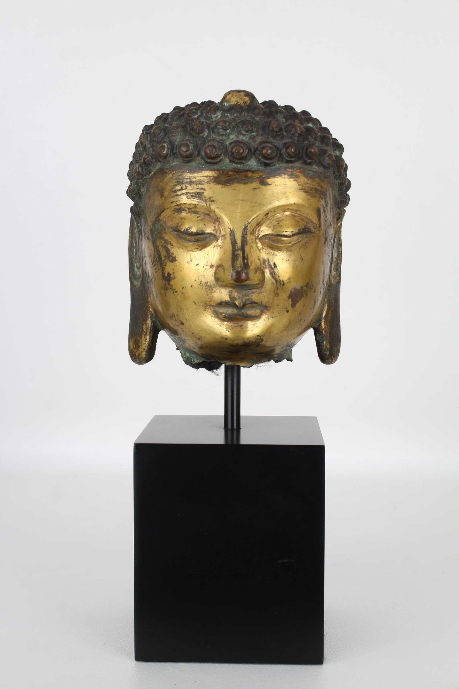Antique Gilt Bronze Buddha Head on Stand (1 of 5)