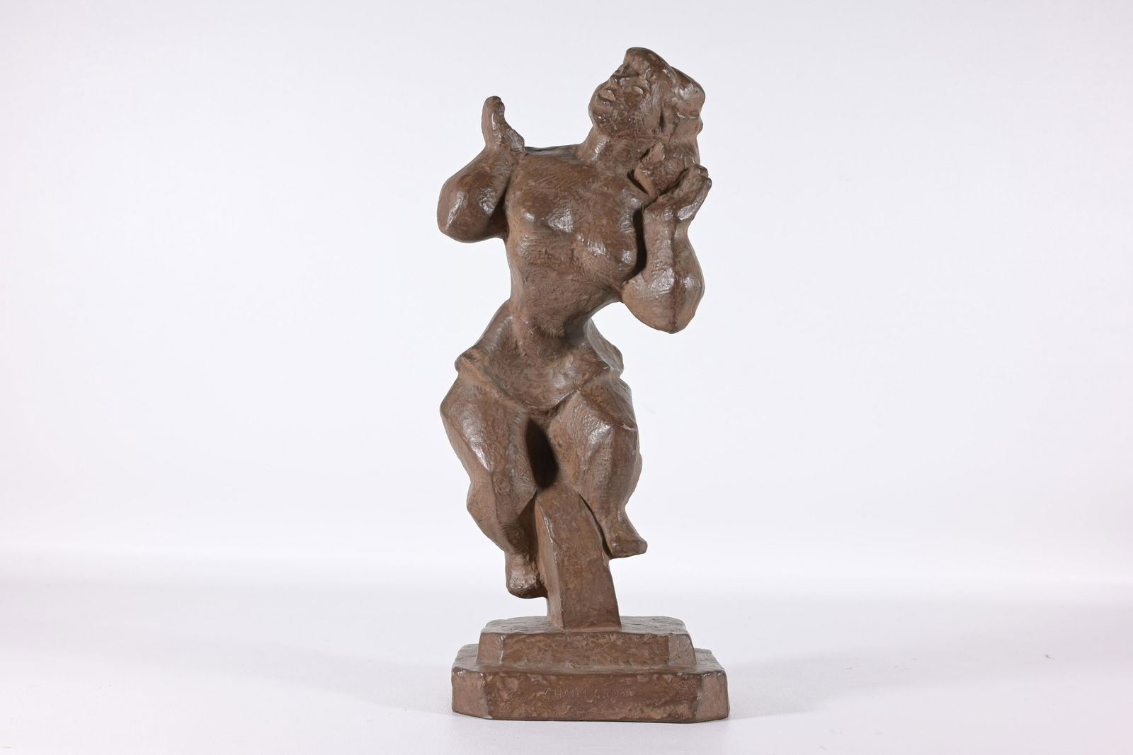 Chaim Gross (American, 1902 - 1991) Terracotta: Chaim Gross (American, 1902 - 1991) Terracotta sculpture of a woman on a unicycle. Inscribed near base. Dimensions: 13.25 x 5.75 x 4.5 in.