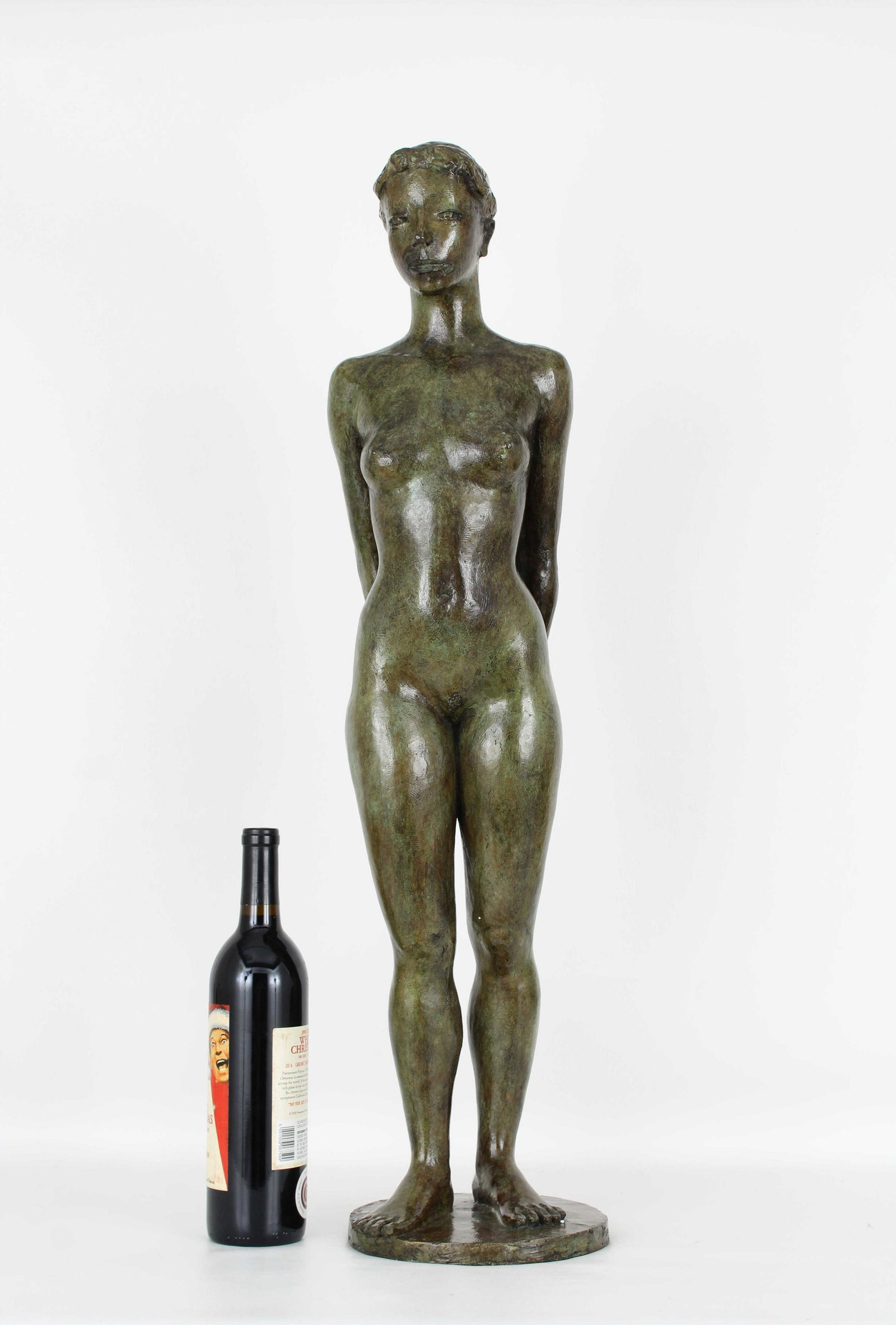 Jacques Coquillay (B. 1935) Female Bronze: Jacques Coquillay (French, B. 1935) Female Bronze. Sculpture depicts nude woman with hands clasped behind her back. Having foundry mark, signature and numbered (1/8) on base. Dimensions: 31.5 x 8 x 8 