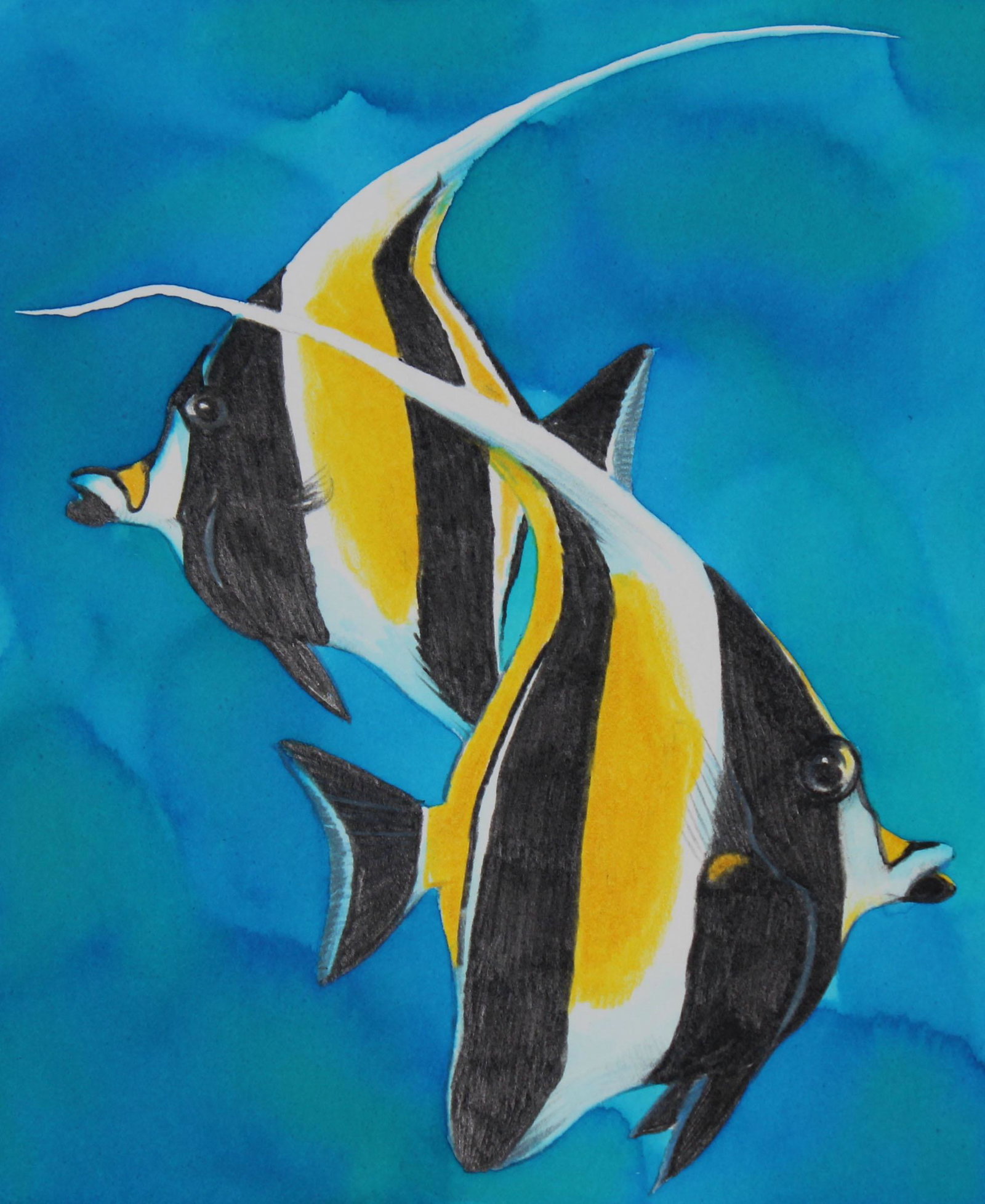 Chris Calle (B. 1961) "Angelfish" Watercolor: Chris Calle (American, B. 1961) "Angelfish" Signed lower right. Original Mixed Media on Illustration Board. Provenance: Collection of James A. Helzer (1946-2008), Founder of Unicover Corporation. This