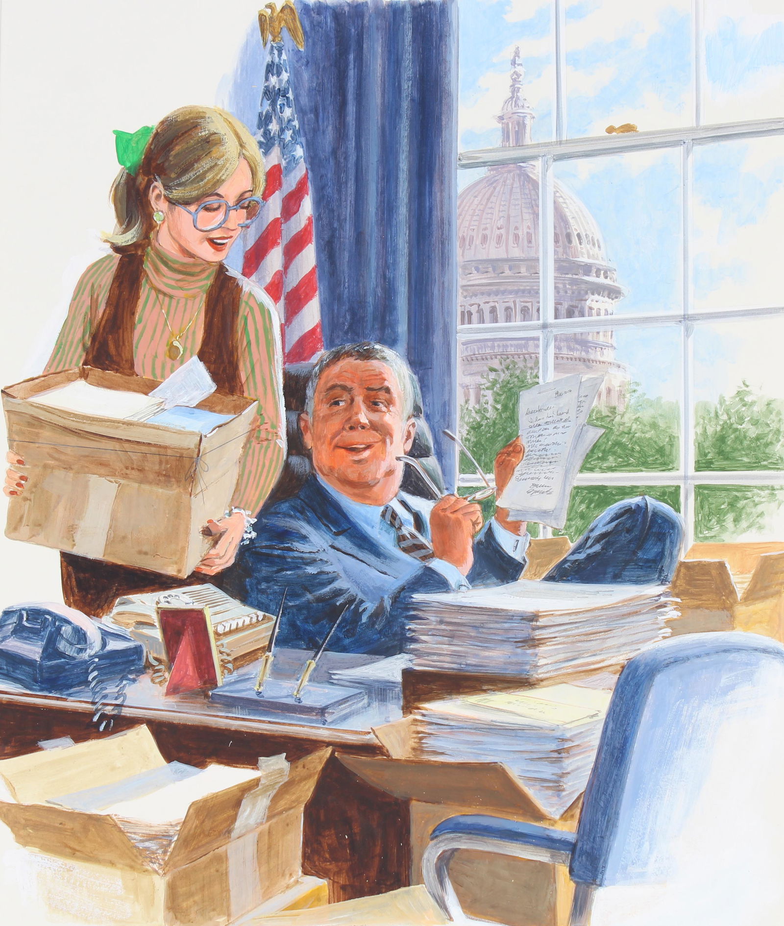Mel Crawford (B. 1925) "Congressman Getting Mail" (1 of 4)