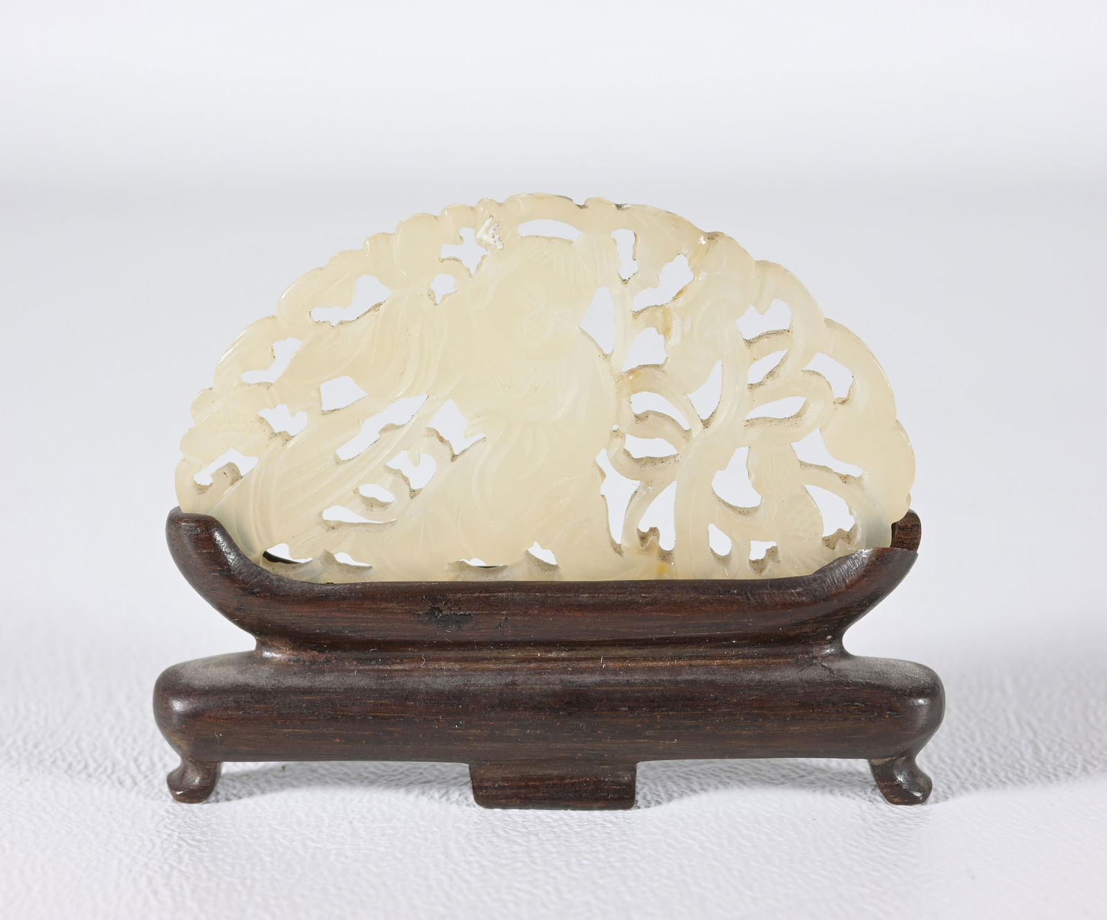 Antique Carved/Reticulated White Jade on Stand (1 of 4)