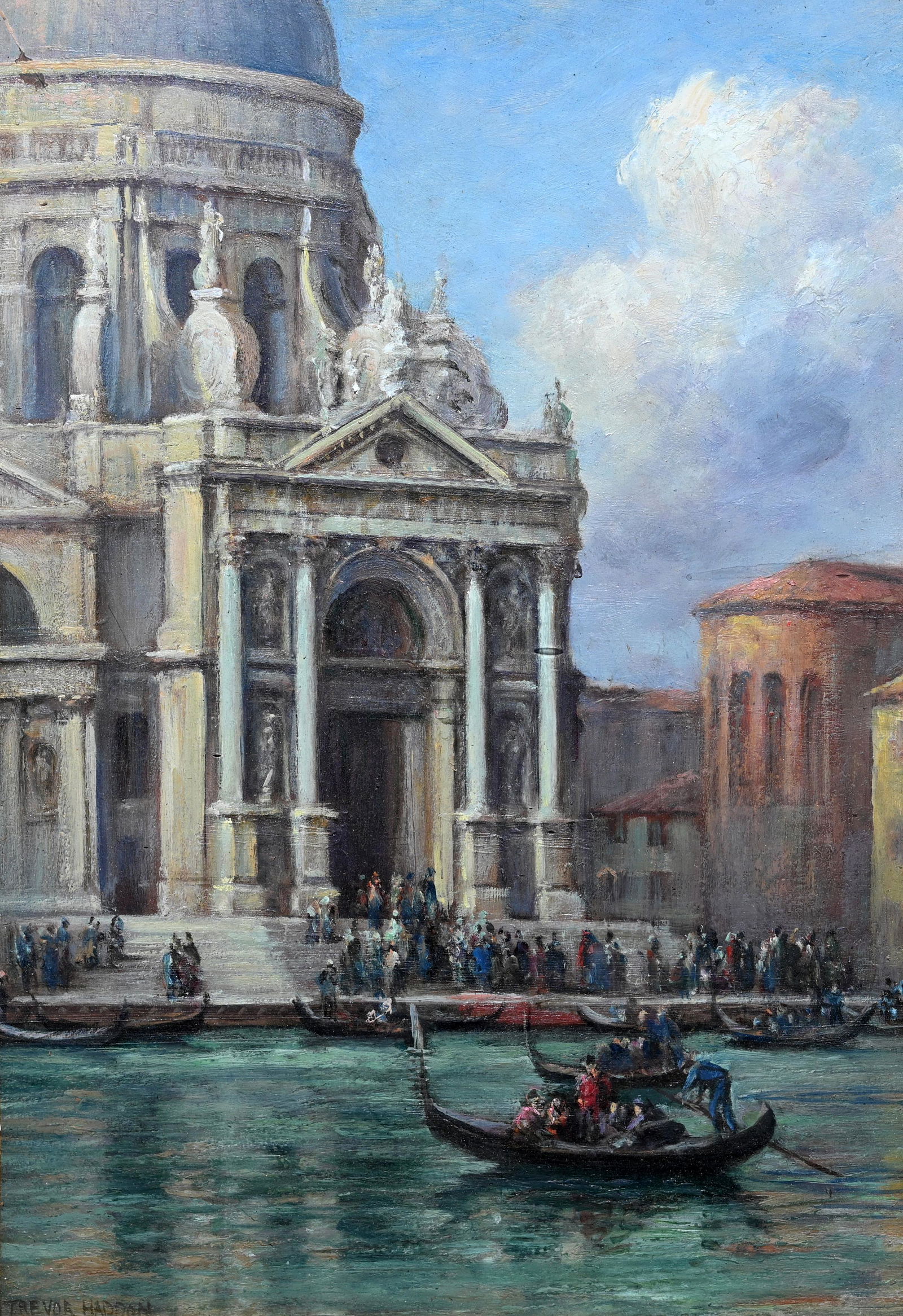 Arthur Trevor Haddon (British, 1864 - 1941): Arthur Trevor Haddon (British, 1864 - 1941) "Santa Maria Salla Slanta - Venice" Oil on Panel. Signed lower left. Old gallery label verso. Sight Size: 17.75 x 12.25 in. Overall Framed Size: 22 x 16.75