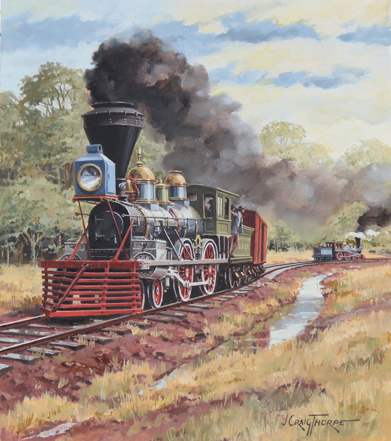 J. Craig Thorpe (B. 1948) "Georgia Locomotive": J. Craig Thorpe (American, B. 1948) "Georgia Locomotive" Signed lower right. Original Oil painting on Paper. Provenance: Collection of James A. Helzer (1946-2008), Founder of Unicover Corporation. Thi