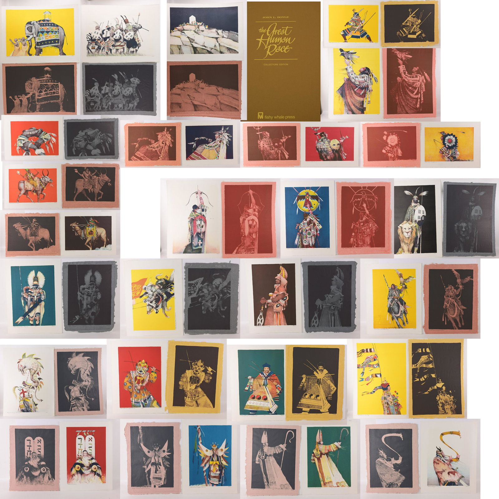 John Doyle "Collectors Edition" Complete Portfolio: John Lawrence Doyle (1939 - 2010) "The Great Human Race: Collectors Edition" 1978 Complete Lithograph Portfolio of 60 Lithographs. half in color, half on colored paper. Each pencil signed, numbered (1