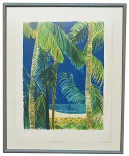 Guy Bardone (French, 1927 - 2015): Guy Bardone (French, 1927 - 2015) "Tropical Palms, Revage a Trenedad" Signed and titled and numbered (EA III/XIV) in pencil Color Lithograph Sight Size: 26.25 x 20 in. Overall Framed Size: 31 x 26 in.