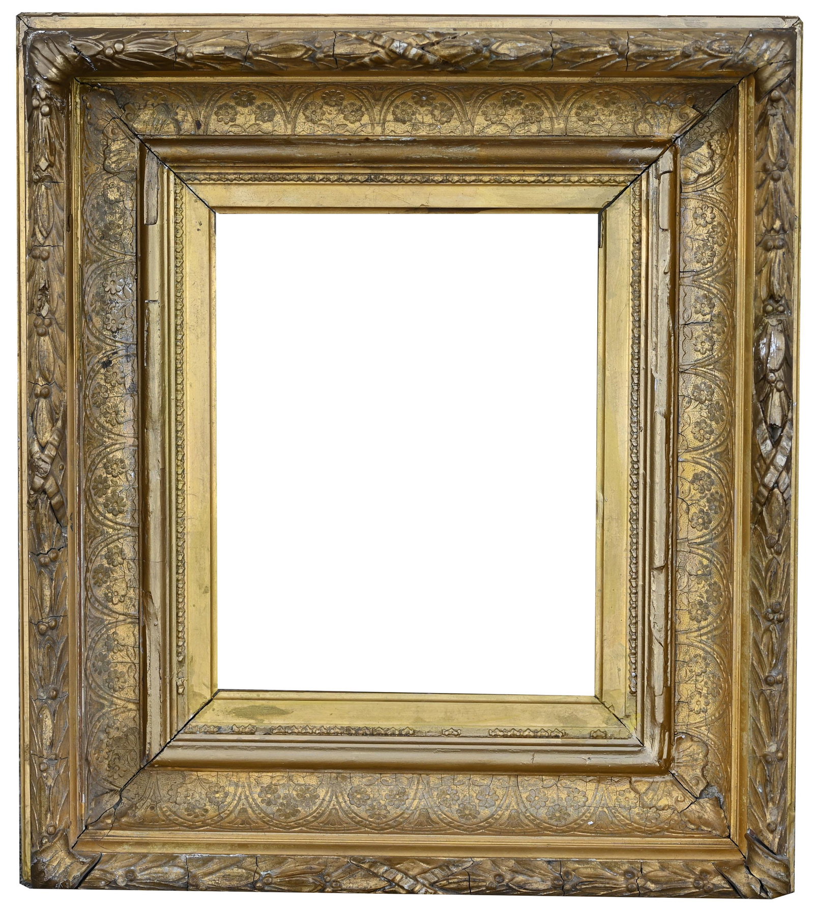 American 1870's Frame- 10.25 x 8.25: American 1870's Frame. Rabbet Size: 10.25 x 8.25 in. Approx Sight Size: 9.375 x 7.5 in. Overall Framed Size: 17 x 15 in. (05-32) (39B) Provenance: The historic period frame collection of Eli Wilner. T