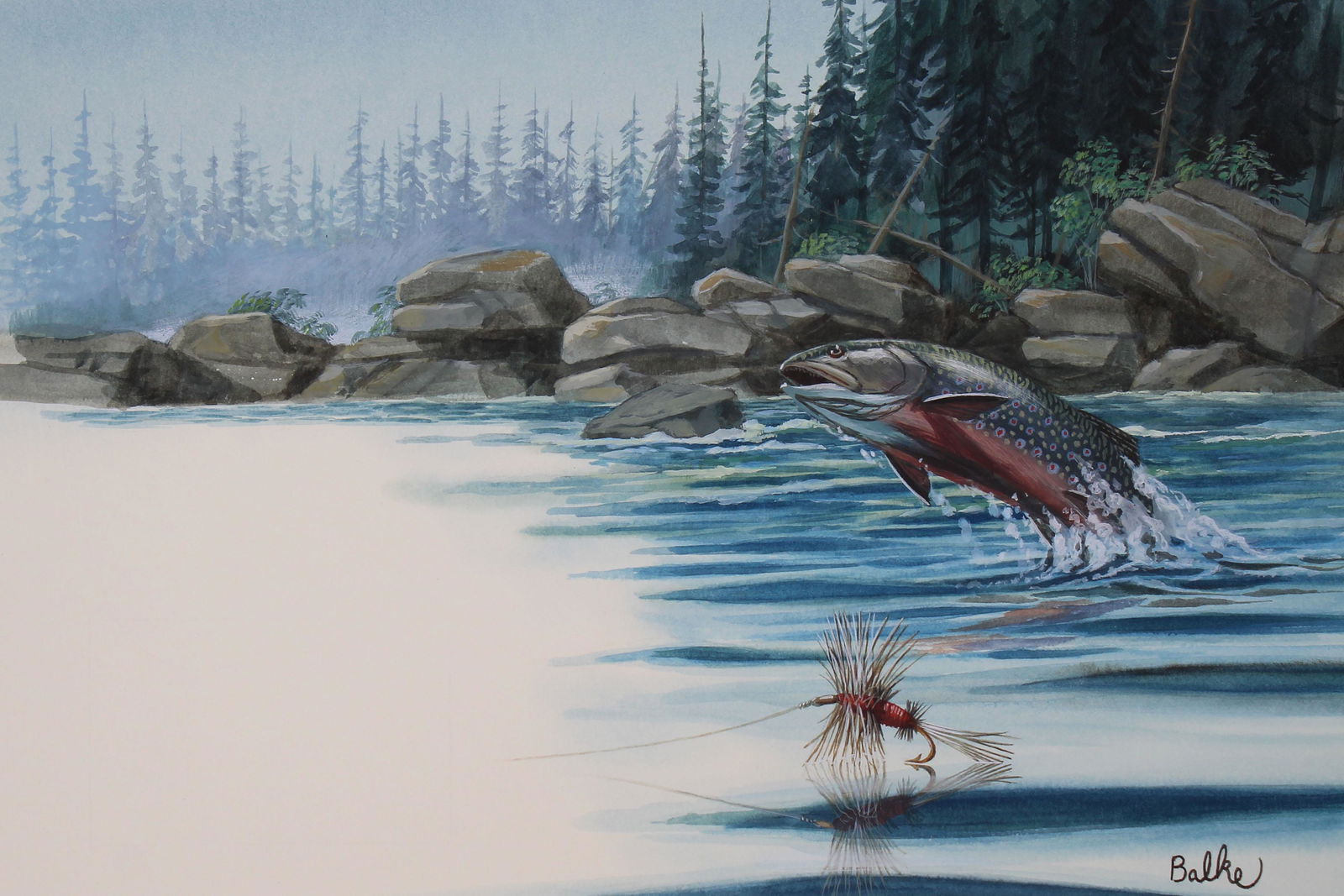 Don Balke (B. 1933) "Royal Wulff": Don Balke (North Carolina, B. 1933) "Fishing Flies - Royal Wulff" Signed lower right. Original Watercolor on Illustration Board. Provenance: Collection of James A. Helzer (1946-2008), Founder of Unico