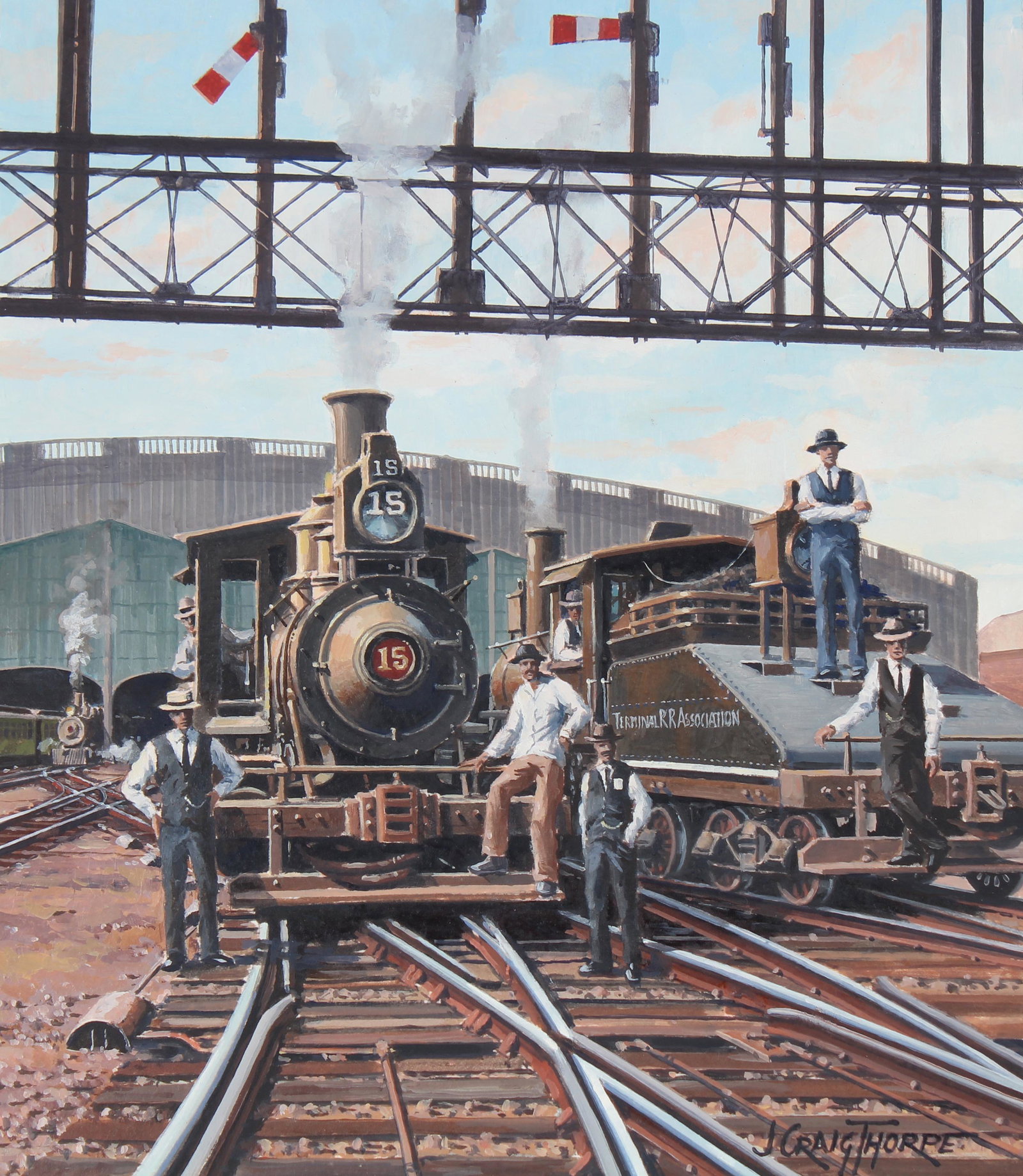J. Craig Thorpe (B. 1948) "Missouri Locomotive": J. Craig Thorpe (American, B. 1948) "Missouri Locomotive" Signed lower right. Original Oil painting on Paper. Provenance: Collection of James A. Helzer (1946-2008), Founder of Unicover Corporation. Th