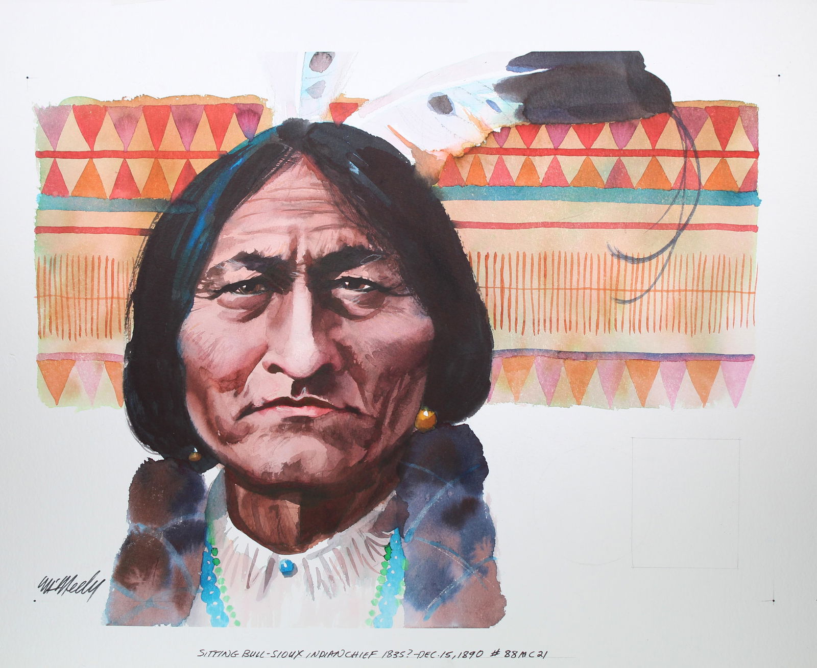 Tom McNeely (B. 1935) "Sitting Bull" Original: Tom McNeely (Canadian, B. 1935) "Sitting Bull" Signed lower left. Original Watercolor painting on Paper. Provenance: Collection of James A. Helzer (1946-2008), Founder of Unicover Corporation. This pa