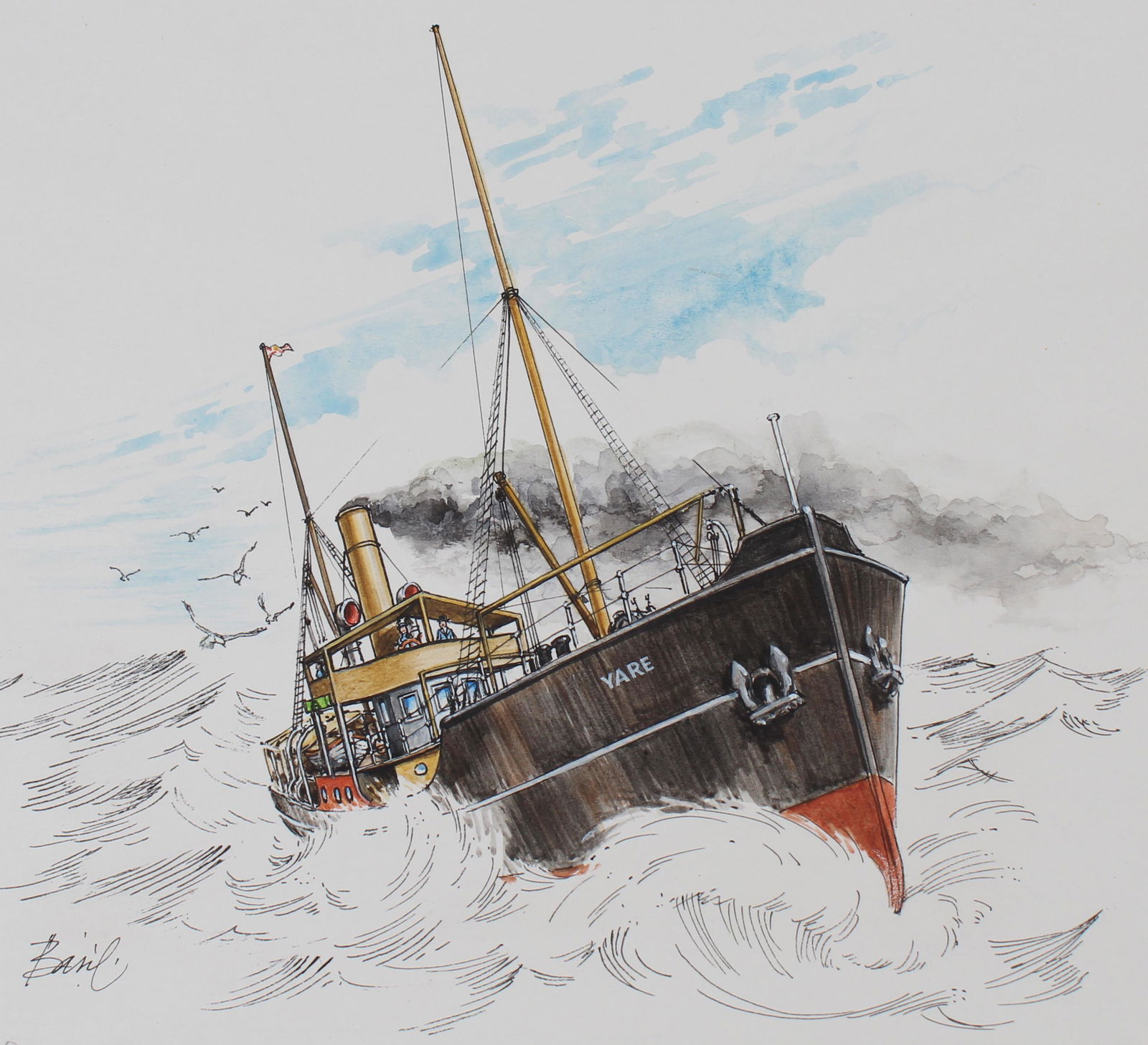 Basil Smith (B. 1925) "R.M.S. Yare" Watercolor (1 of 4)