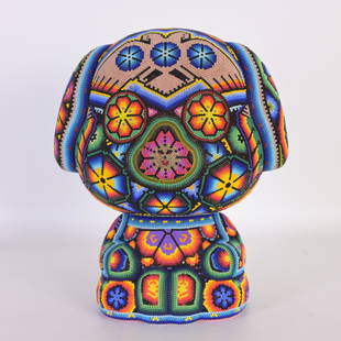 Chroma aka Rick Wolfryd (B. 1953) Sculpture: Chroma aka Rick Wolfryd (B. 1953) "Caer Bear" Color beaded vinyl sculpture Huichol style. Signed, dated, titled and numbered (.0010 TP) on base. With a Certificate of Authenticity signed by Wolfryd. D