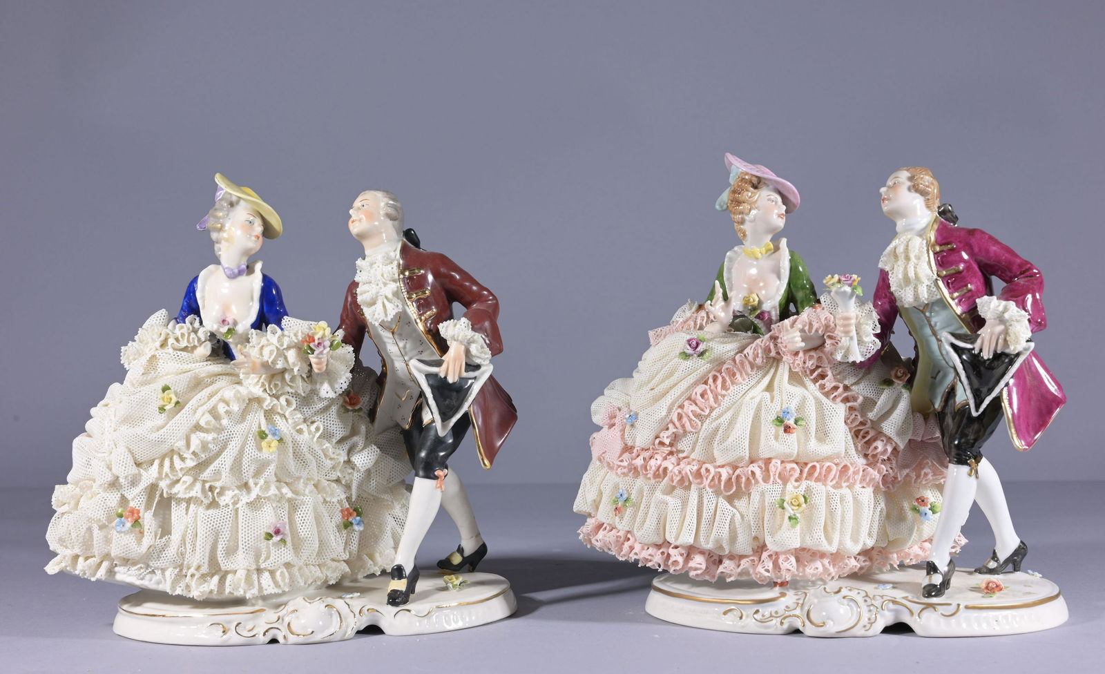 (2) German Porcelain Lace Figurine Groupings (1 of 10)