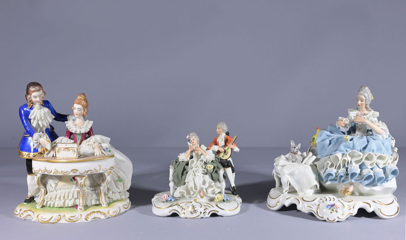 (3) Dresden Porcelain Lace Figurines (1 of 10)