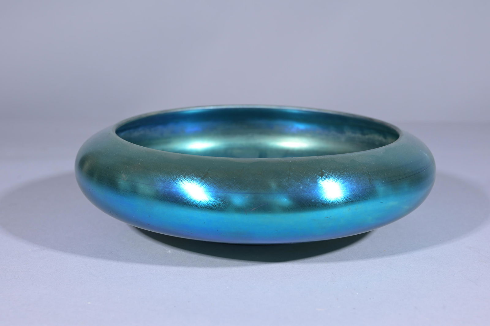 Steuben Blue Aurene Art Glass Low Bowl (1 of 4)