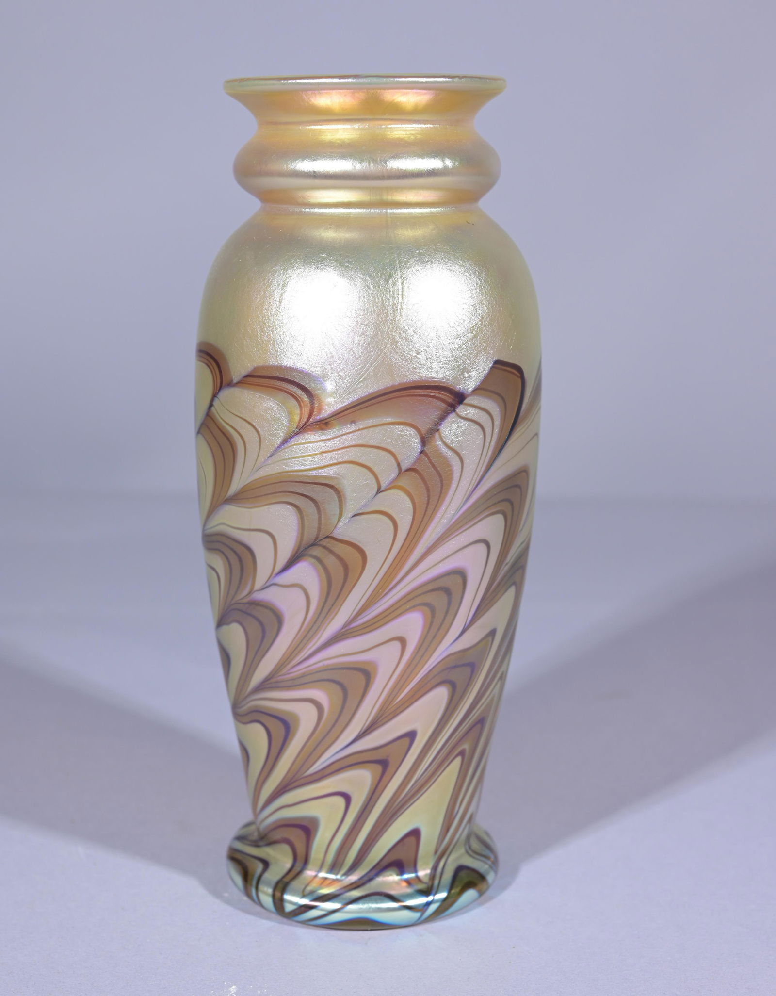 Orient & Flume Art Glass Vase: Orient & Flume Art Glass Vase. Marked on base. Height: 8.5 in.