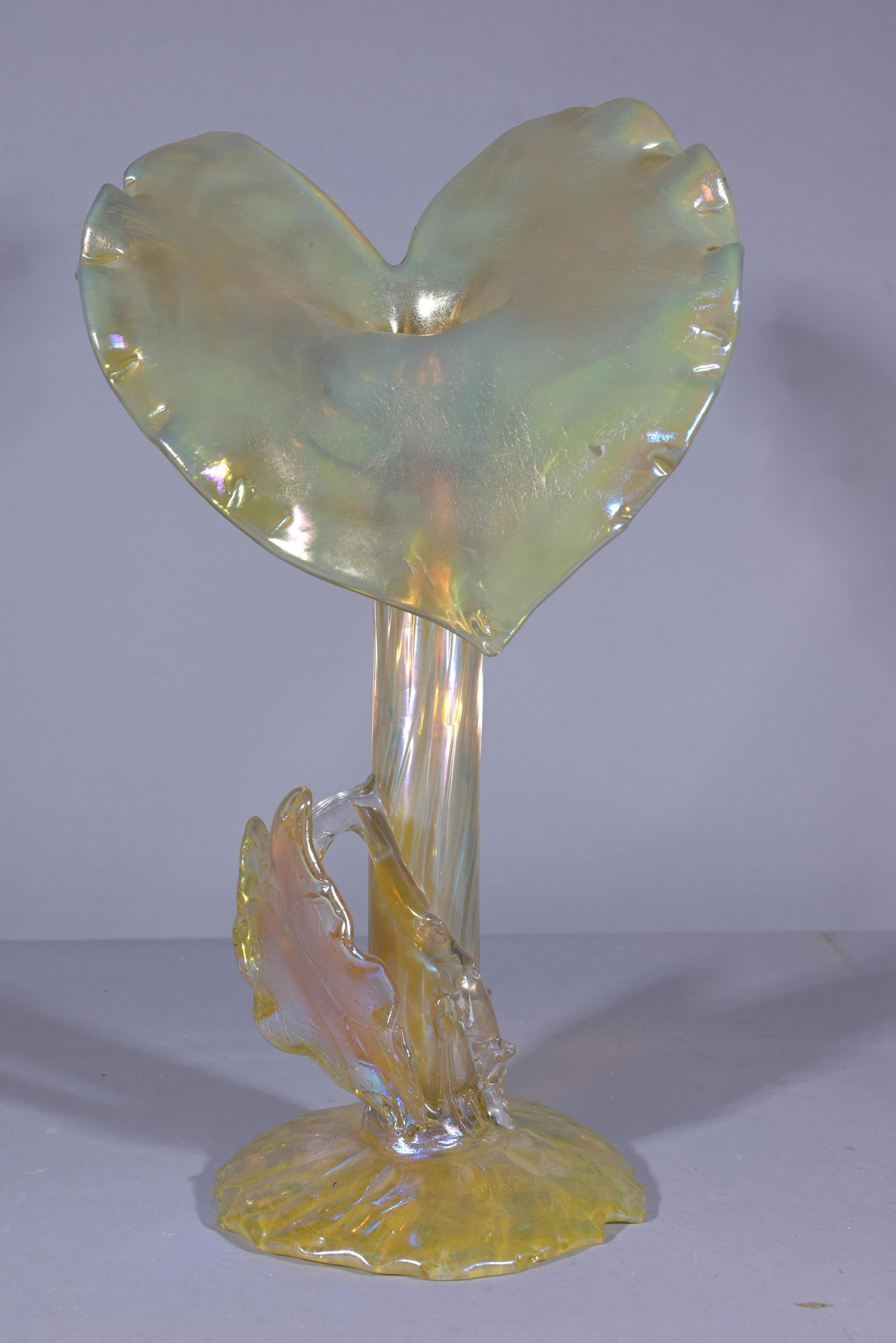 Iridescent Hand Blown Glass Vase: Marked indistinctly on base. Height: 17.5 in.