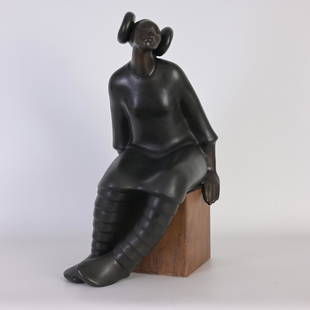 Shirley Thomson-Smith (American, B. 1929) Bronze: Shirley Ann Thomson-Smith (American, B. 1929) Seated Indian Woman Bronze Signed, dated ('87) and numbered (1/30) along base. Dimensions: 16 x 9.75 x 7.25 in. Weight: 23 lbs.