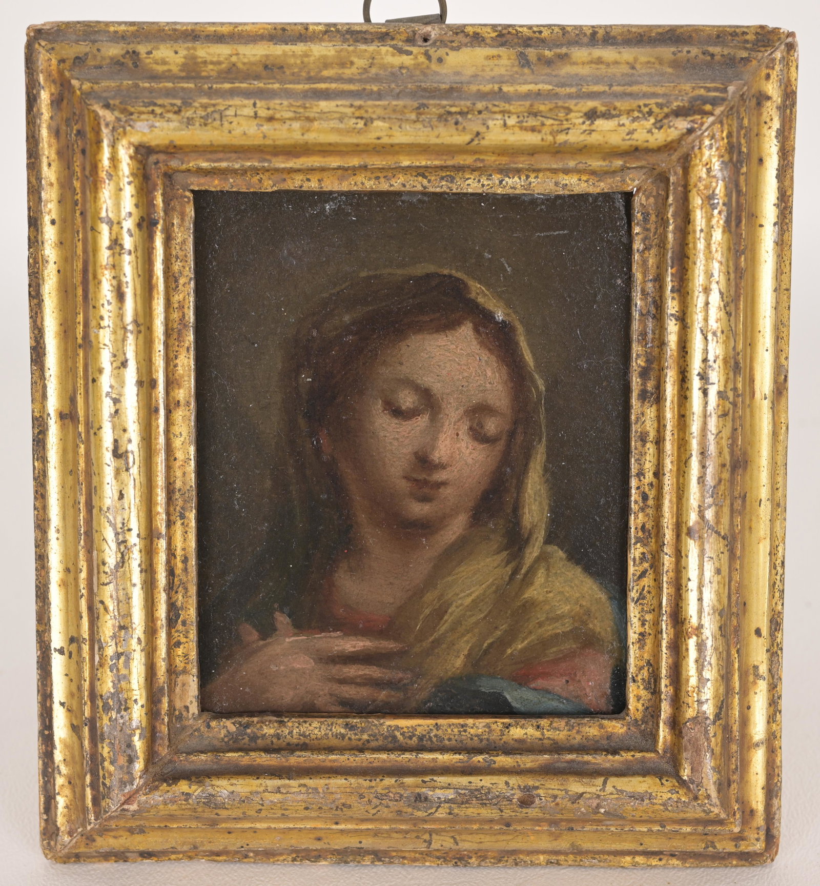 Italian 18th Century Madonna, Oil on Slate: Italian 18th Century Madonna, Oil on Slate. Sight Size: 4 x 3 in. Overall Framed Size: 5.75 x 5 in.