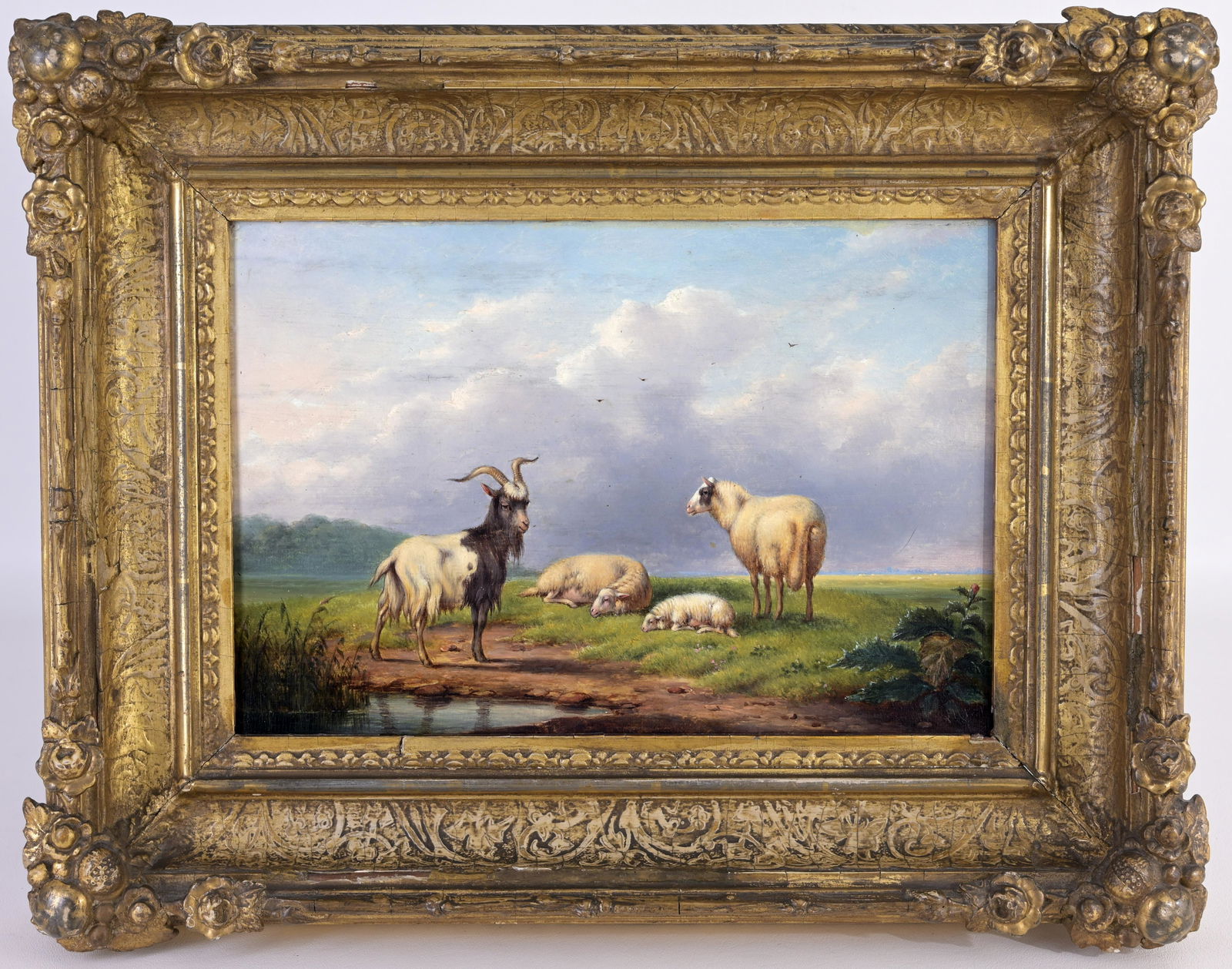 Francois Vandeverdonck (1848 - 1875): Francois Vandeverdonck (Belgian, 1848 - 1875) Animals in Landscape Oil on Board. Signed lower center. $12 million dollar bay front property in Florida. Carefully curated by a committed Francophile lov