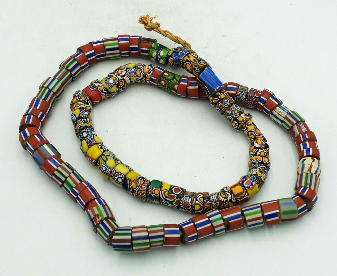 Strand of Venetian Millefiori Glass Beads: A strand of beautiful Venetian millefiori glass beads, ca. 1800's. The strand is 30 in. long and consists of a good variety nicely matching beads. (B210)