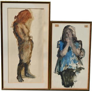 (2) Richard Segalman (1934 - 2021): (2) Richard Segalman (New York, 1934 - 2021) Watercolor of Females. Signed lower margins. Sight Sizes: 24 x 11.25 / 21 x 11.5 in. Overall Framed Sizes: 28.75 x 15.75 / 22.75 x 13.75 in. Both Framed be