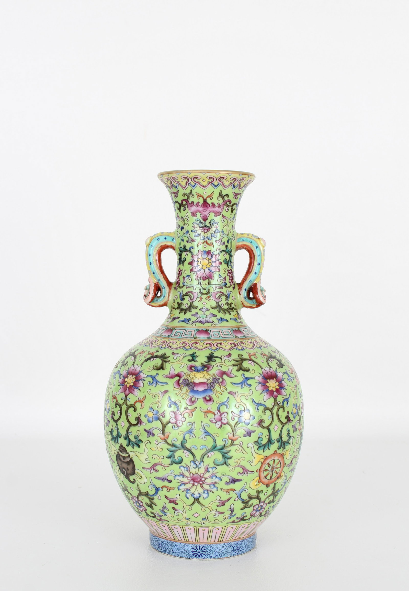 Chinese Famille Rose Vase, Qianlong Mark: Chinese Famille Rose Porcelain Vase, Qianlong Mark on bottom. Provenance: Private Montreal, Canada estate. Height: 9.5 in.