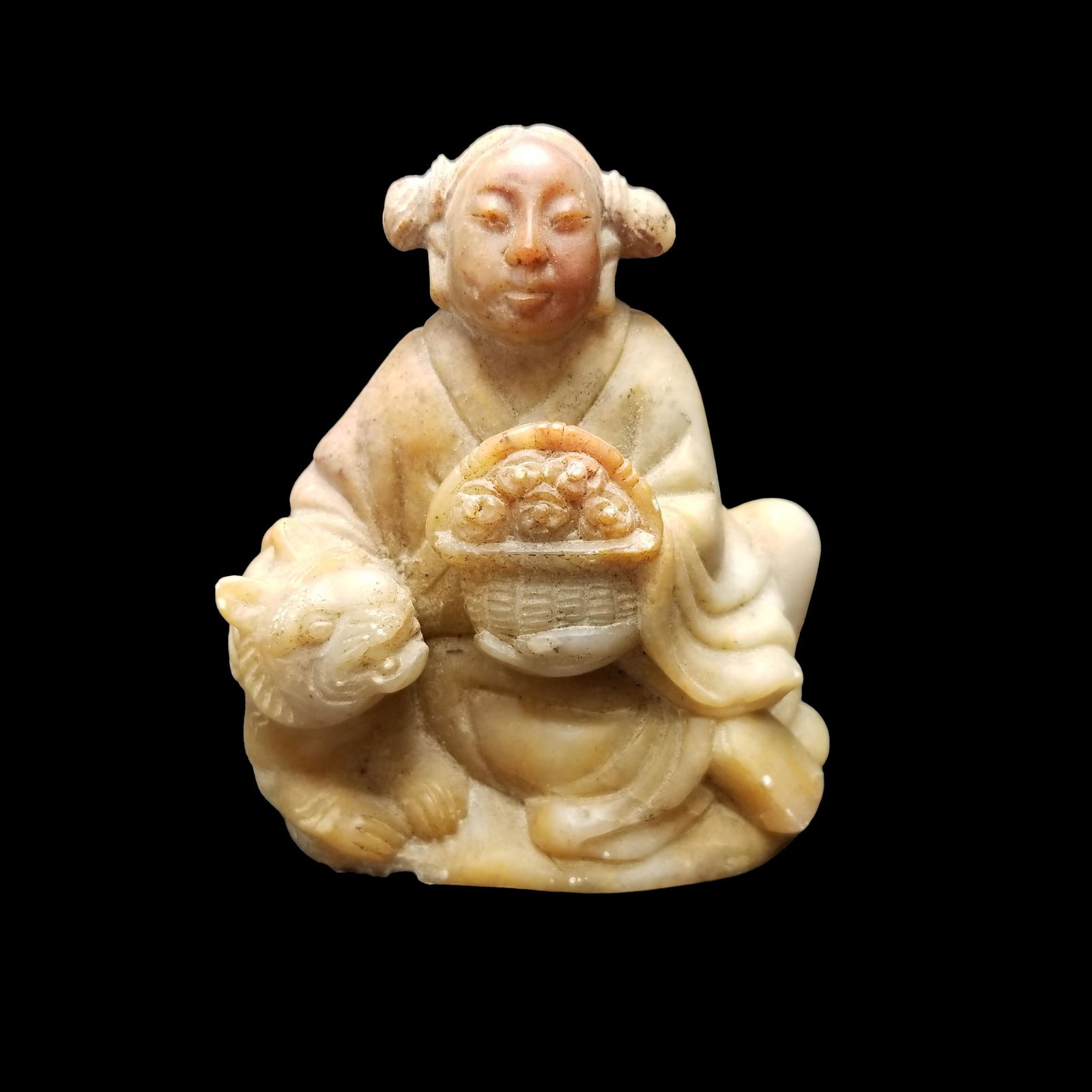 Carved Chinese Soapstone Figure w/ Basket (1 of 6)