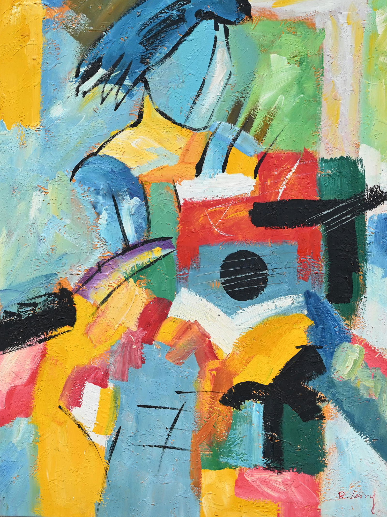 Large Cubist Guitar Player Abstract, Signed (1 of 5)