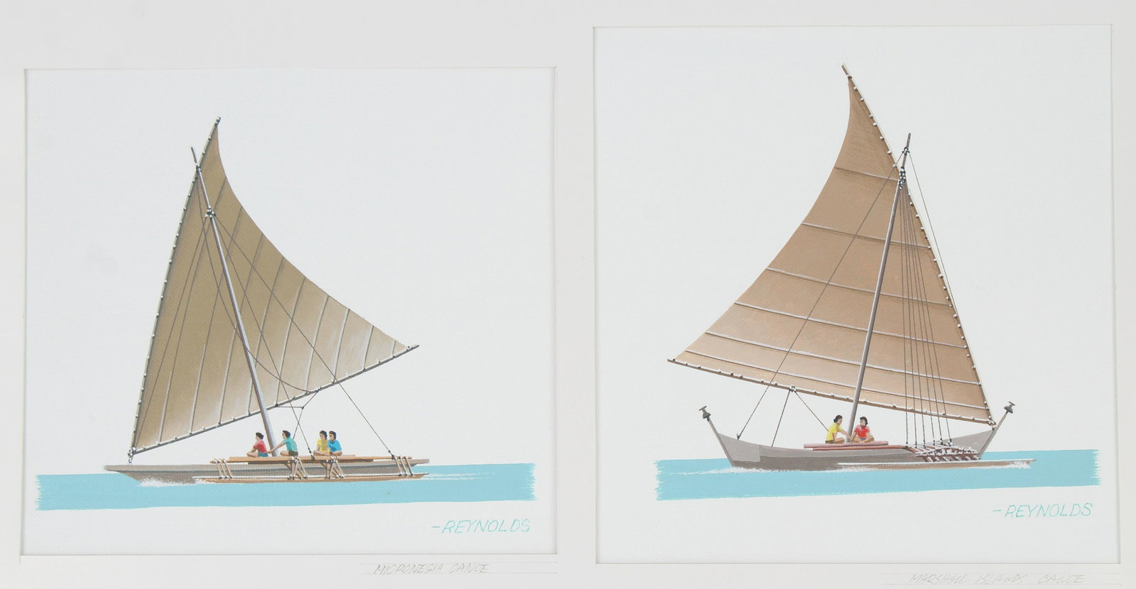 Keith Reynolds (B. 1929) "Marshallese Canoes" Oil: Keith Reynolds (American, B. 1929) "Micronesian - Marshallese Canoes" Signed lower right. Original Oil painting on Canvas Board. Provenance: Collection of James A. Helzer (1946-2008), Founder of Unico