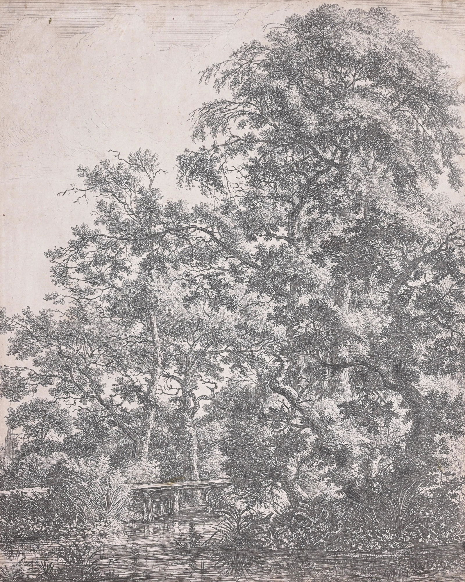 Anthonie Waterloo (Dutch, 1609 - 1690): Anthonie Waterloo (Dutch, 1609 - 1690) The Small Bridge over a Stream Etching, Matted, Unframed Sight Size: 11.25 x 9 1/8 in. Overall Size: 20 x 16 in. Unframed.