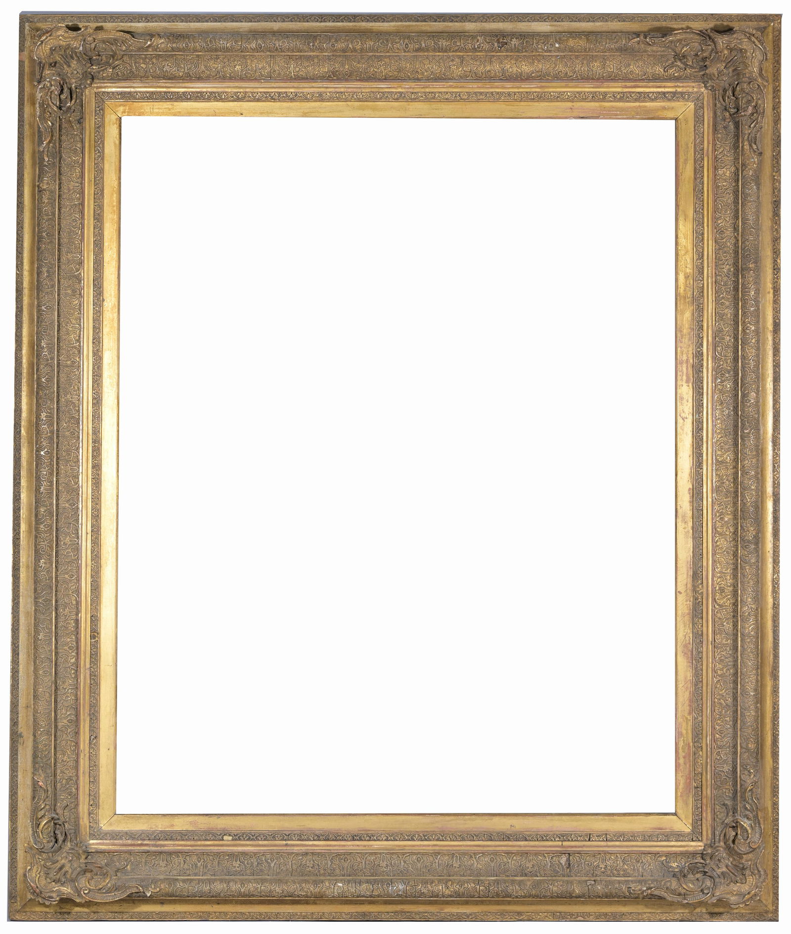 European School Gilt Wood Frame- 40 1/8 x 34 1/8: European School Large Gilt Wood Frame. Rabbet Size: 40 1/8 x 34 1/8 in. Overall Framed Size: 51 x 43.5 in. (V 90-140) (313) Provenance: The historic period frame collection of Eli Wilner. The collecti