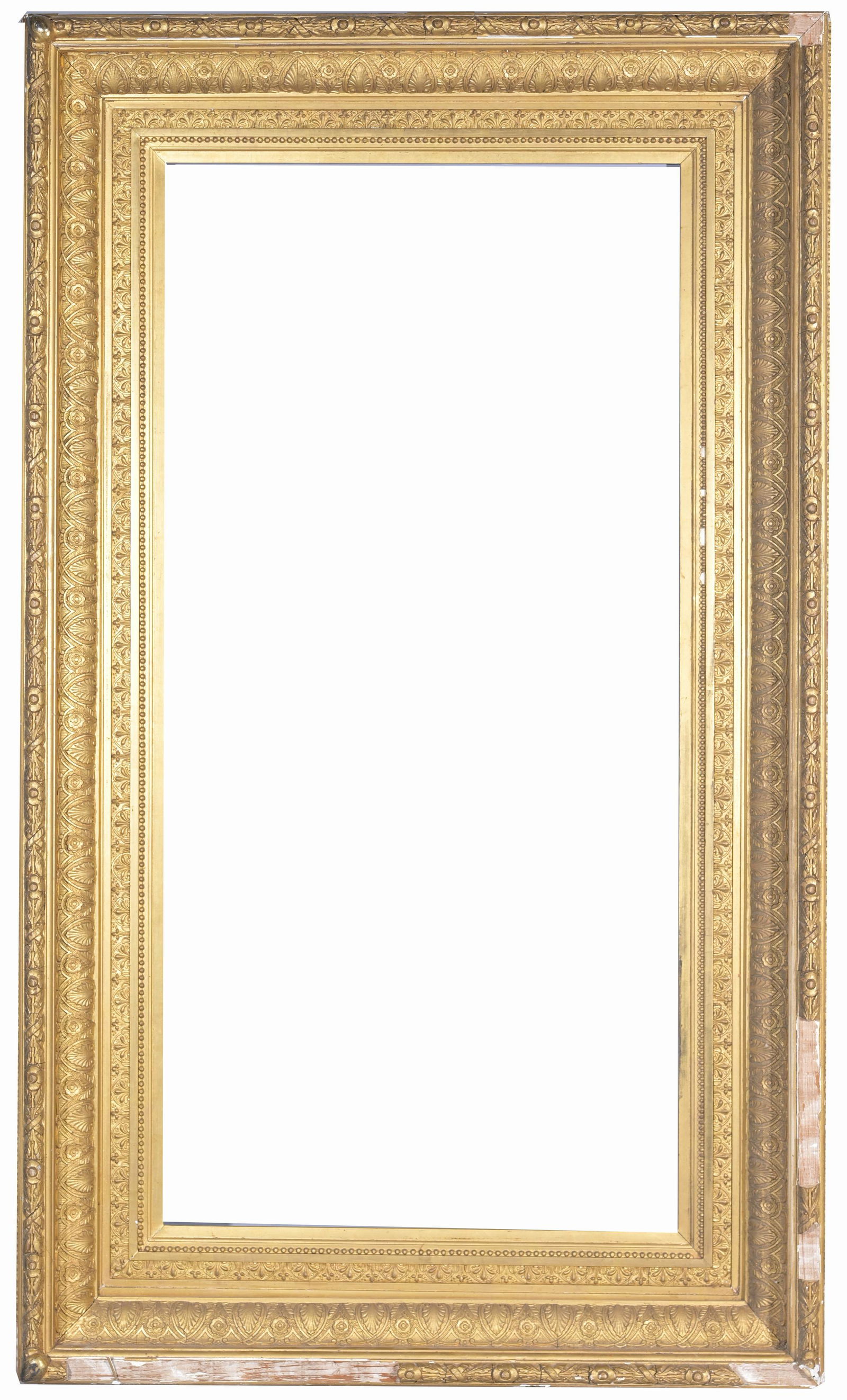 American c.1880's Gilt Frame - 36 1/8 x 18 1/8: American c.1880 Rabbet Size: 36 1/8 x 18 1/8 in. Overall Framed Size: 46 x 28 in. (14-18) (324) Provenance: The historic period frame collection of Eli Wilner. The collection previously included frame