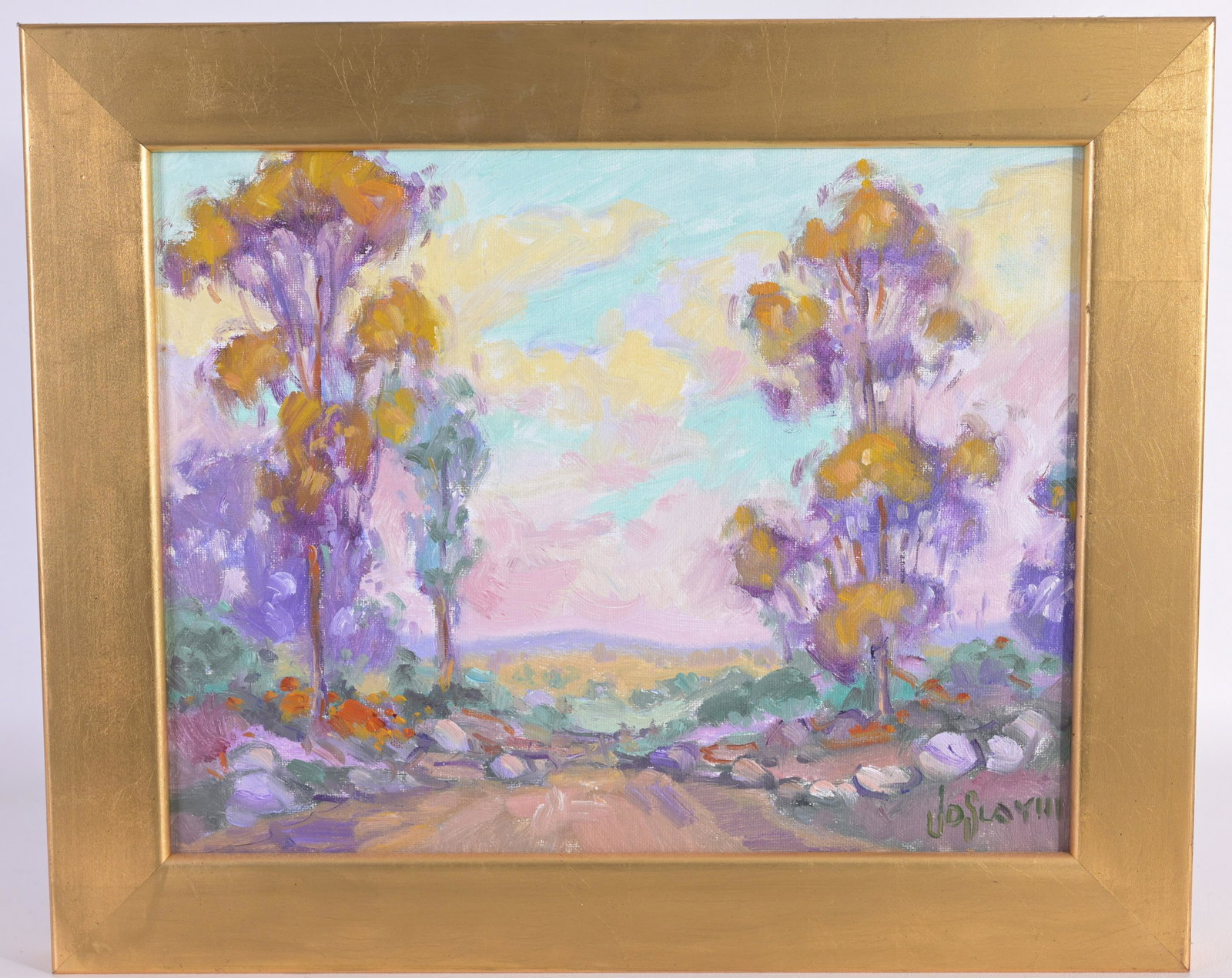 James Dudley Slay III (B. 1953): James Dudley Slay III (American, B. 1953) "California Hillside" Oil on Illustration Board. Signed lower right. Sight Size: 10.5 x 13.5 in. Overall Framed Size: 14 1/8 x 17 1/8 in.