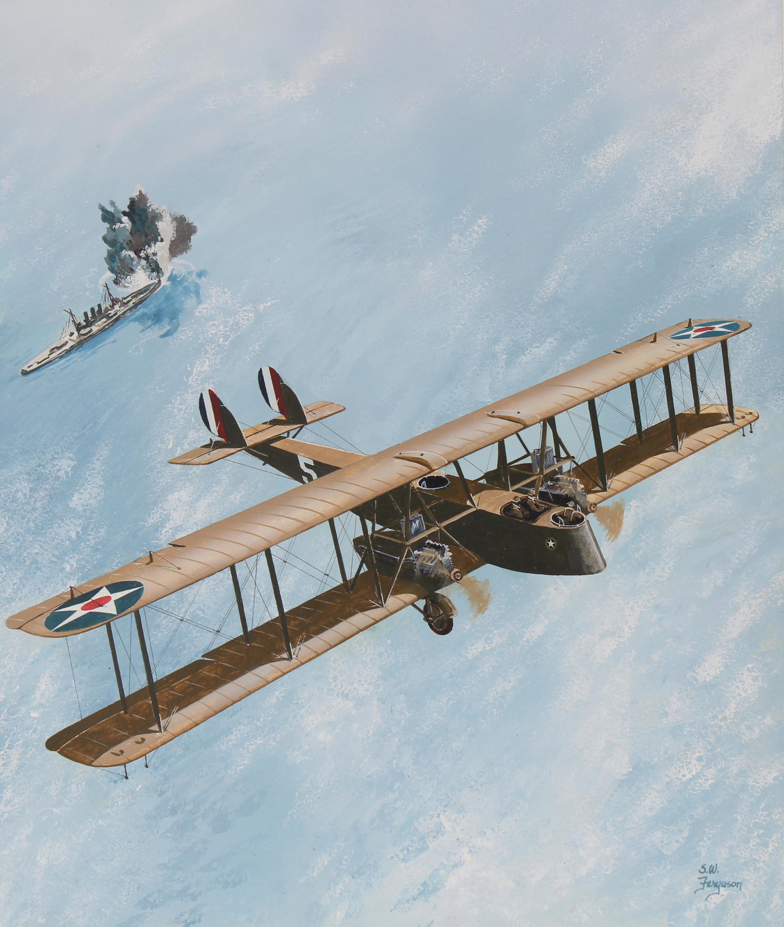 Steve Ferguson (B. 1946) "Martin MB Series": Steve Ferguson (American, B. 1946) "Martin MB Series Airplane" Signed lower right. Original Acrylic painting on Cold Press Illustration Board. Provenance: Collection of James A. Helzer (1946-2008), Fo