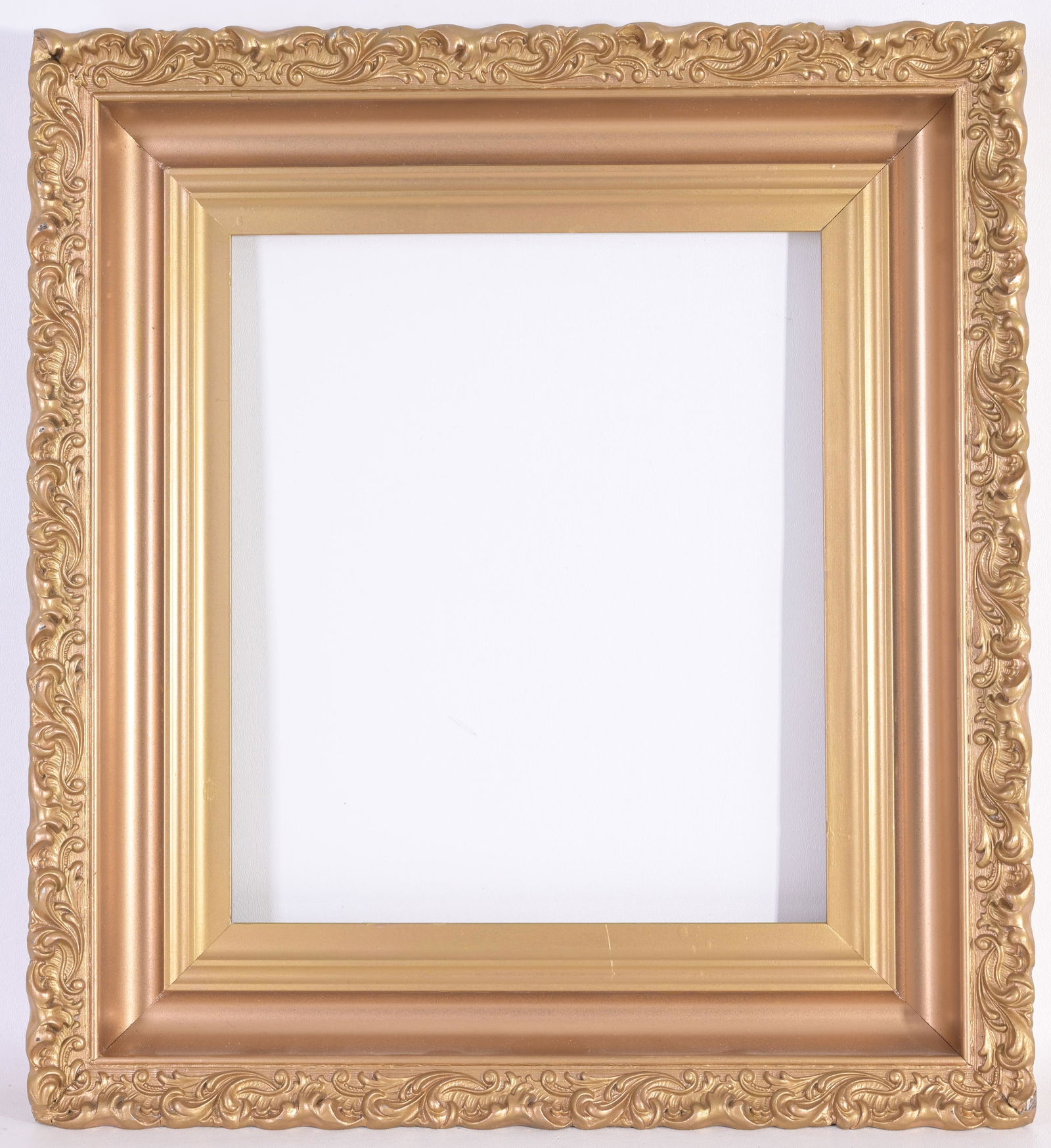 19th Century Carved Frame - 11 x 12.75: 19th Century Carved and Gilded Wood Frame. Rabbet Size: 11 x 12.75 in. Overall Size: 16.5 x 18.25 in.