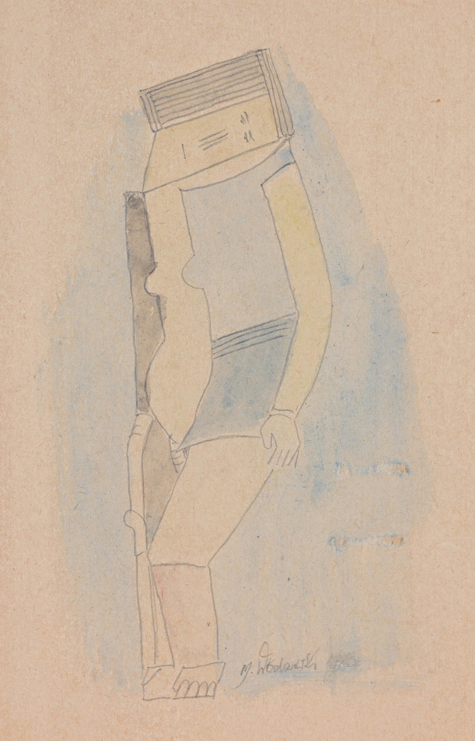 Marek Wlodarski (Polish, 1903-1960) "Figula II": Marek Wlodarski (Henryk Streng) (Polish, 1903-1960) "Figula II" Watercolor and Pencil on Paper. Signed lower right. Inscirbed verso. Image Size: 11 x 7.5 in. Overall Size: 13.75 x 10.25 in. Unframed.