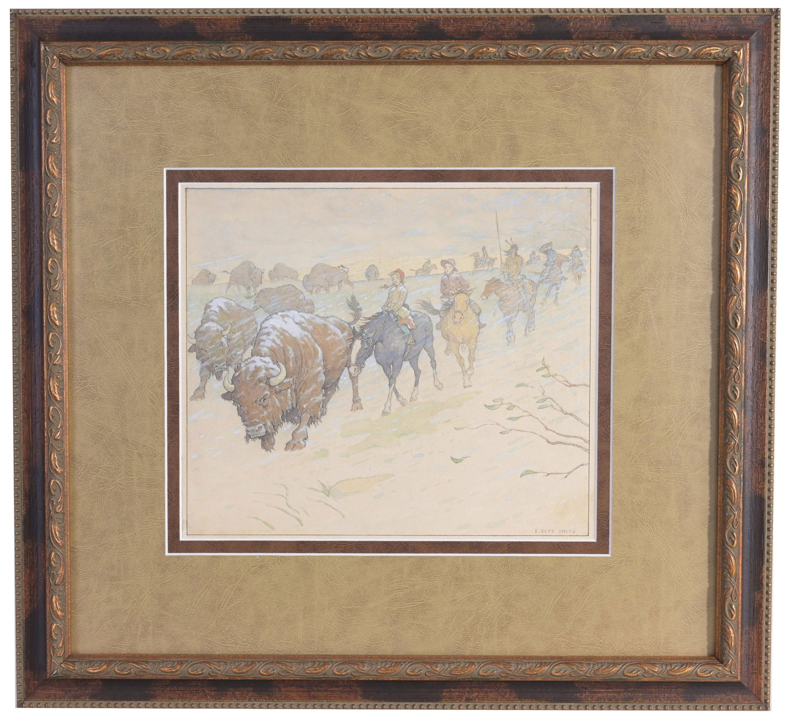 Elmer Boyd Smith (1860 - 1943): Elmer Boyd Smith (American, 1860 - 1943) Watercolor and Gouache on Paper. Signed lower right. Image was most likly done as an illustration for a book series. Sight Size: 9 x 10 in. Overall Framed Size