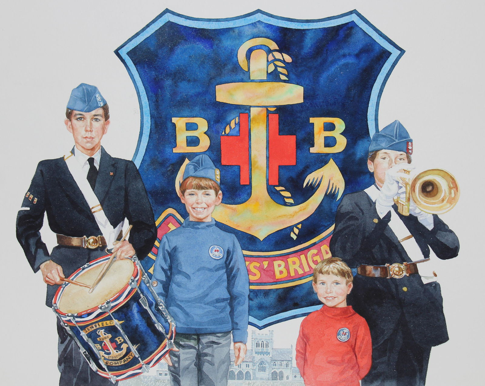 Brian Sanders (B. 1937) "Boys' Brigade" Original: Brian Sanders (British, B. 1937) "Boys' Brigade" Watercolor on Paper. Provenance: Collection of James A. Helzer (1946-2008), Founder of Unicover Corporation. This artwork originally appeared on the Fl