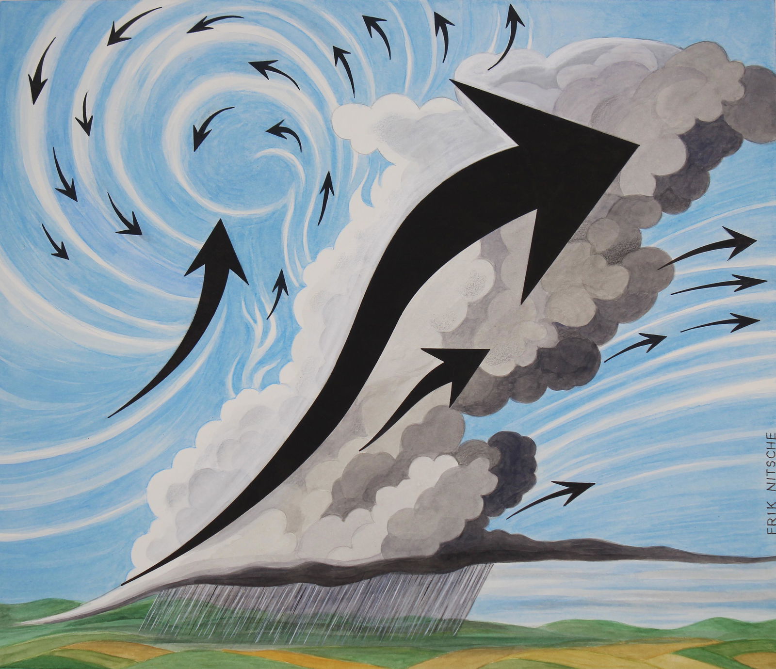 Erik Nitsche (1908 - 1998) "Water & Air": Erik Nitsche (Swiss, 1908 - 1998) "Relationship Between Water and Air" Signed lower right. Original Mixed Media painting on Illustration Board. Provenance: Collection of James A. Helzer (1946-2008), F